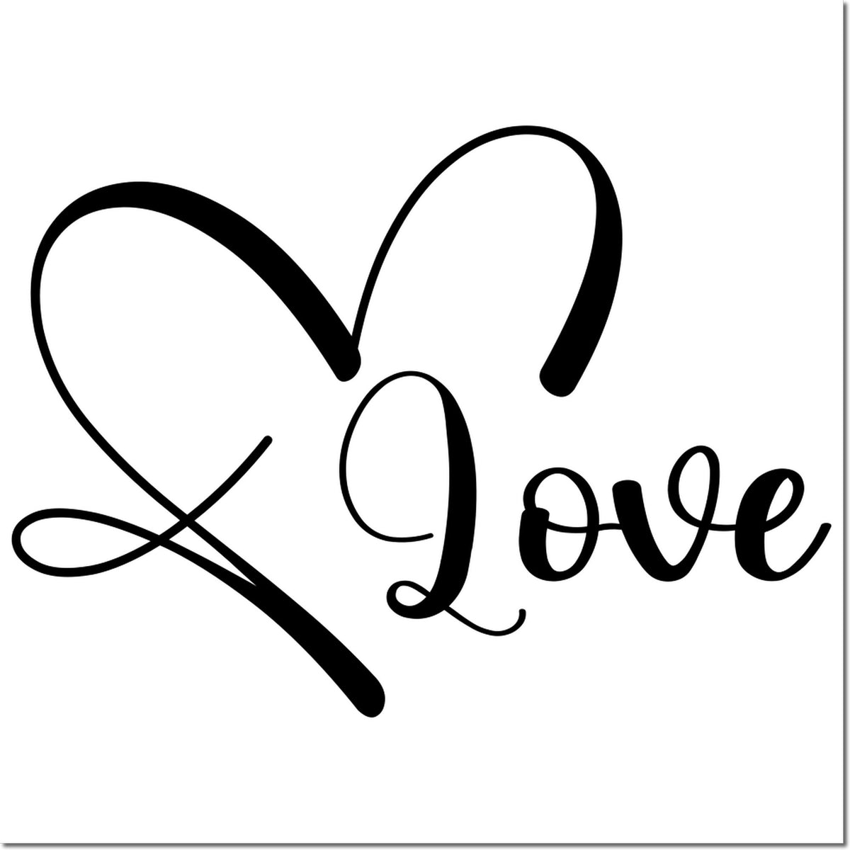 Love script heart rubber stamp design with elegant calligraphy for cards, crafts, and wedding invitations.