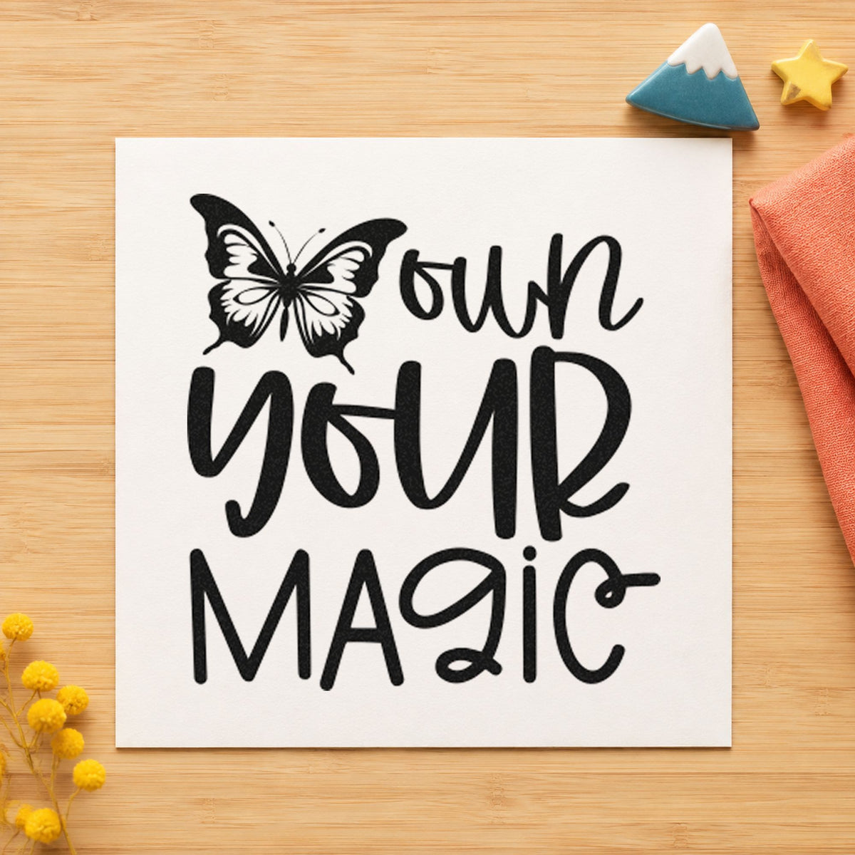 PSI Pre-Inked Own Your Magic Butterfly Lettering Stamp in use 3