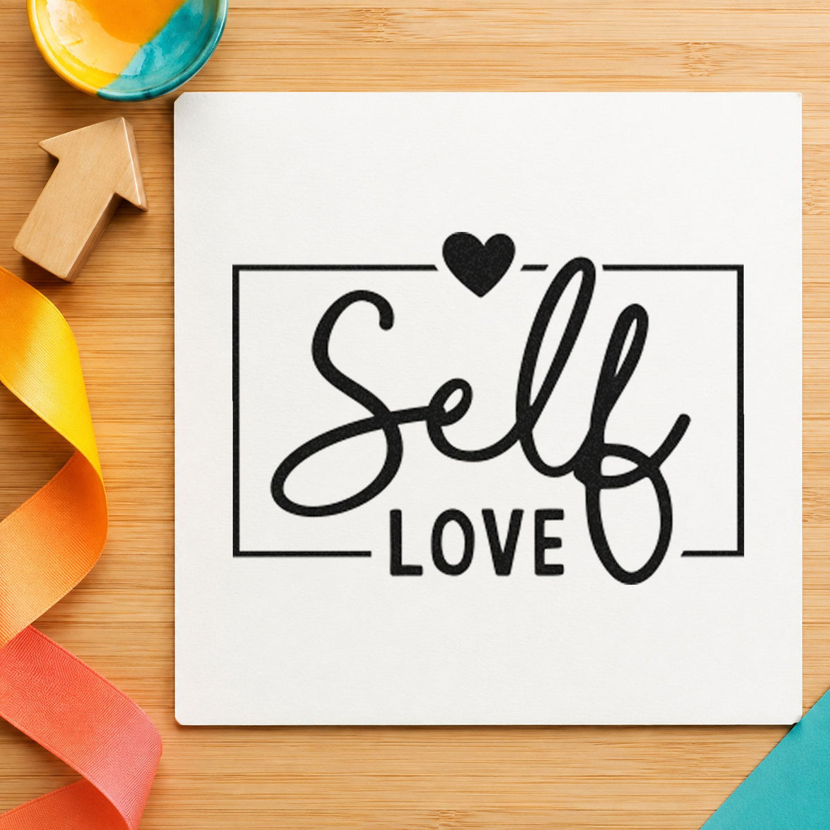 Self Love Framed Heart PSI Pre-Inked Stamp in use 10
