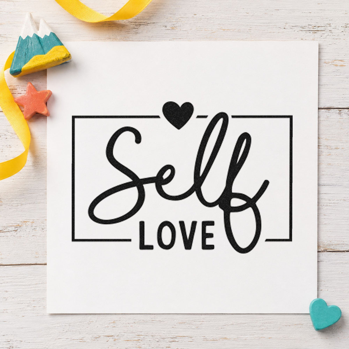 Self Love Framed Heart Pre-Inked Stamp – Slim in use 4