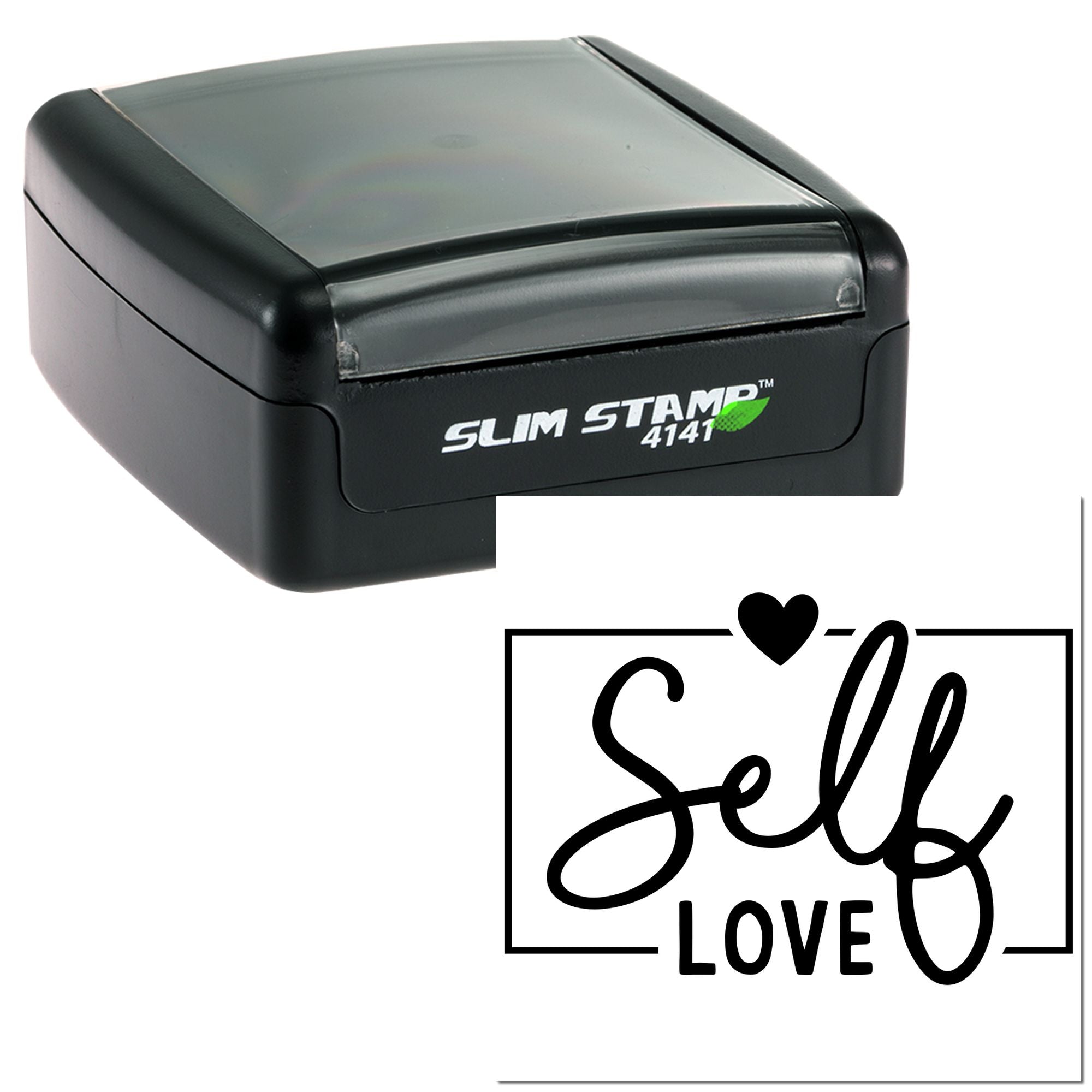 Slim Stamp 4141 rubber stamp with Self Love design, ideal for custom crafting, stationery, and motivational stamping.