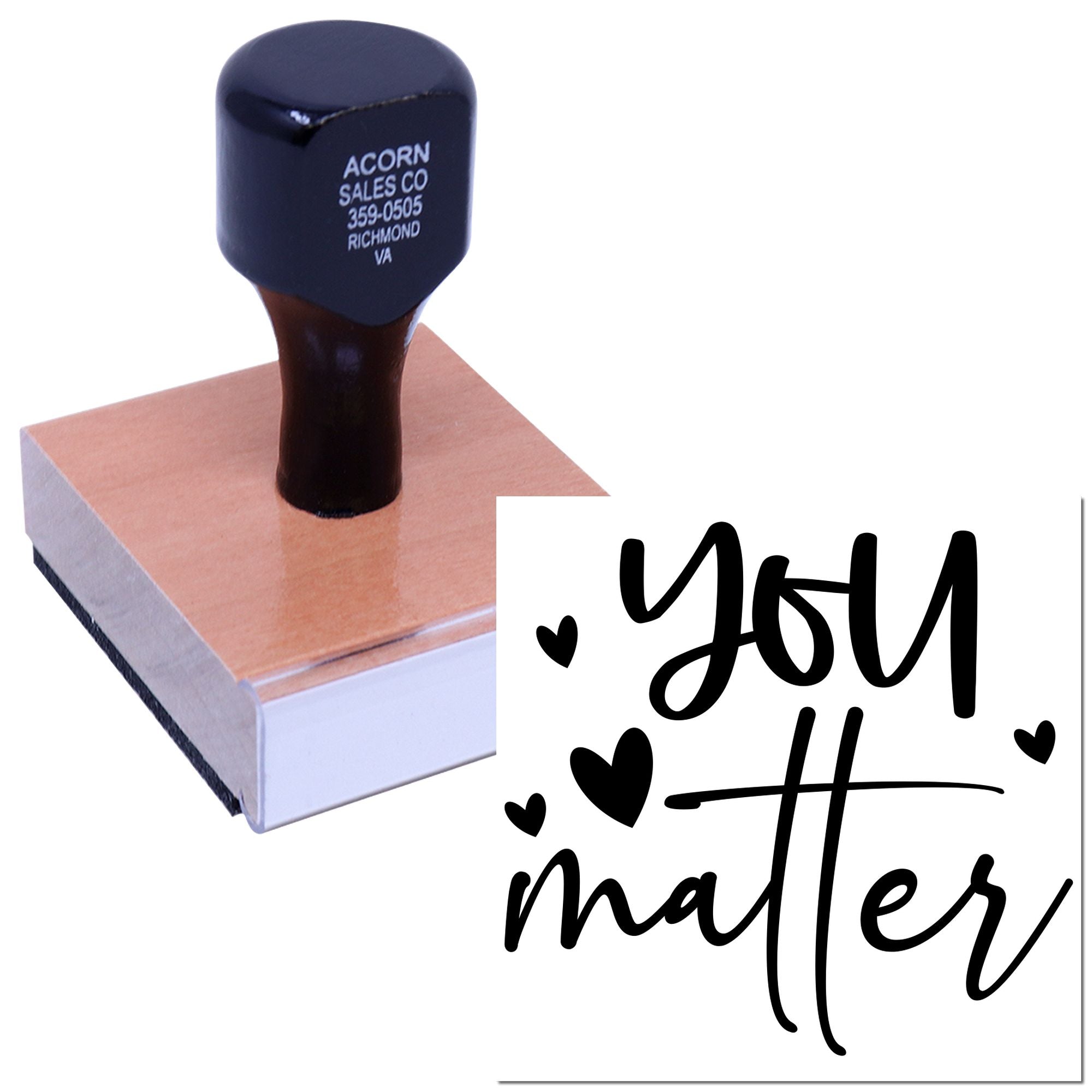 Custom You Matter rubber stamp with hearts, ideal for uplifting notes, cards, and handmade packaging.