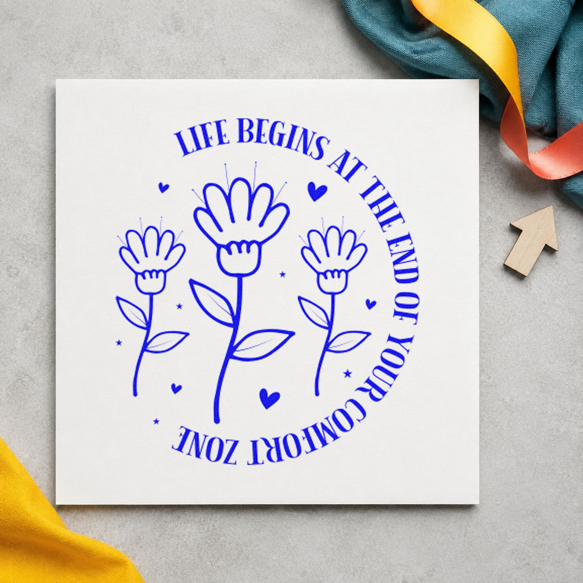 Life Begins At The End Of Your Comfort Zone Rubber Stamp – Duo Hand in use 5