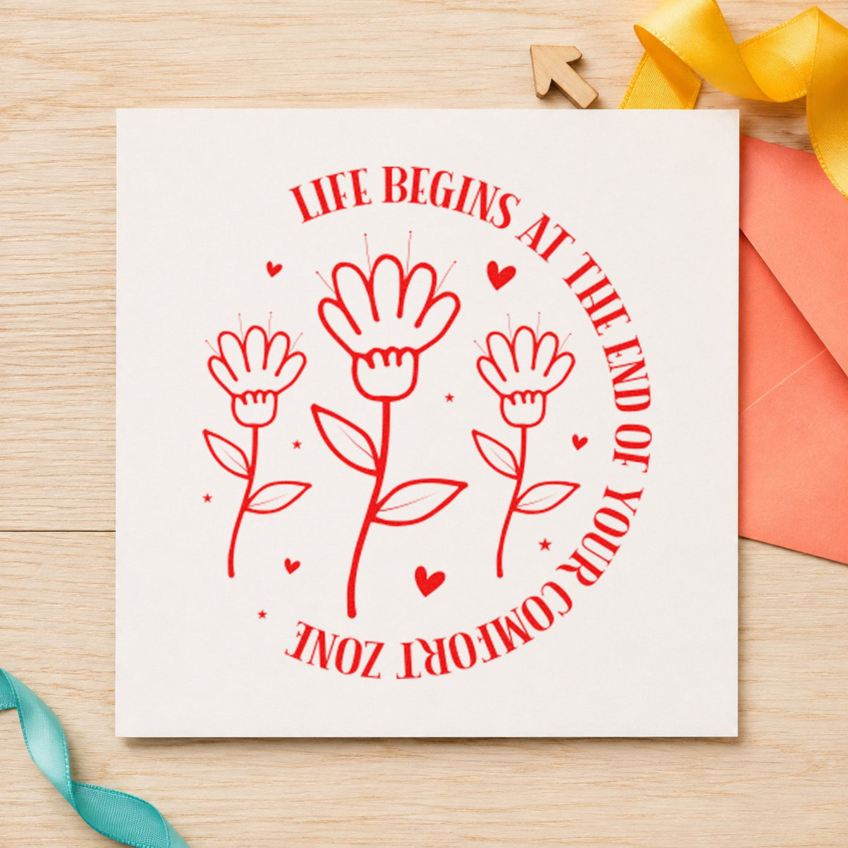 Life Begins At The End Of Your Comfort Zone Rubber Stamp – Duo Hand in use 7