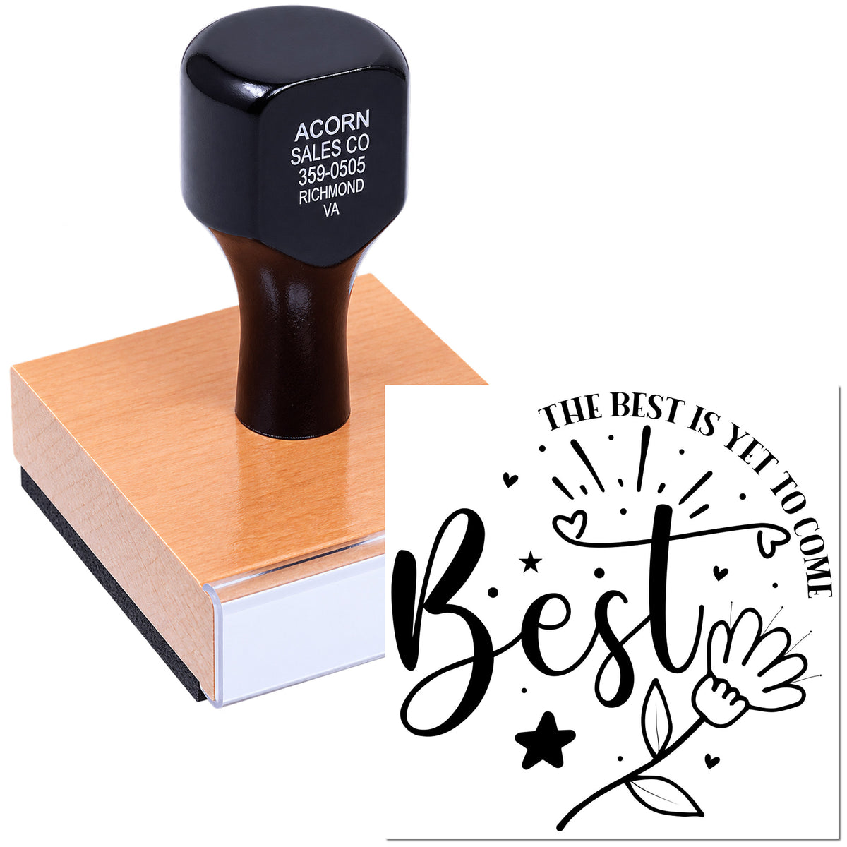 Custom rubber stamp with inspirational quote design, ideal for handmade cards, crafts, and small business branding.