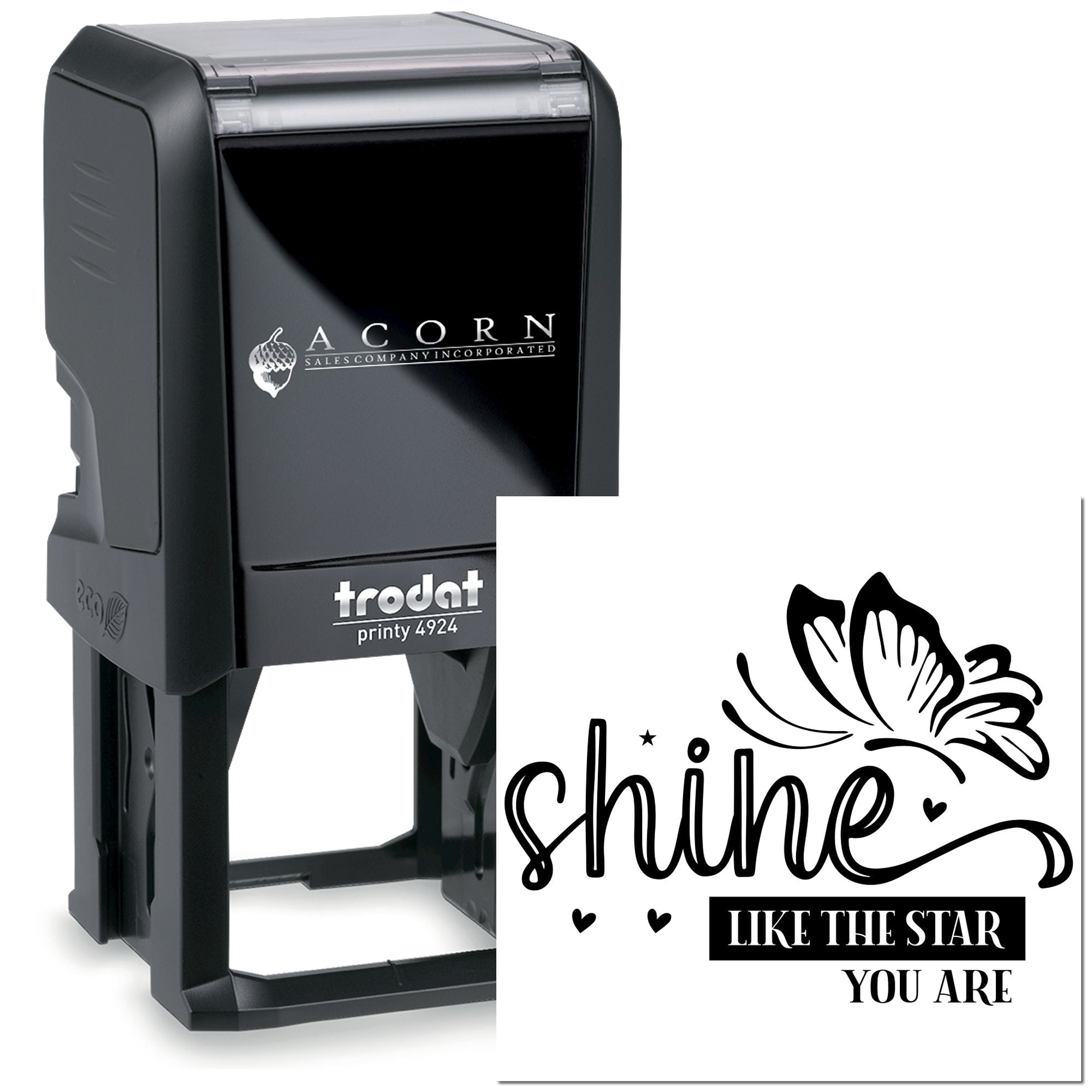 Custom self-inking rubber stamp with Shine Like the Star You Are design for personalized crafts, gifts, and branding.
