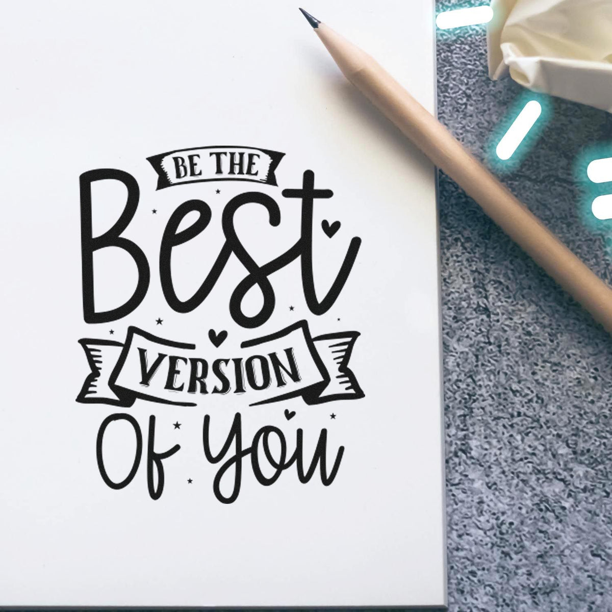 Motivational rubber stamp reading Be the Best Version of You for planners, journaling, and craft projects.