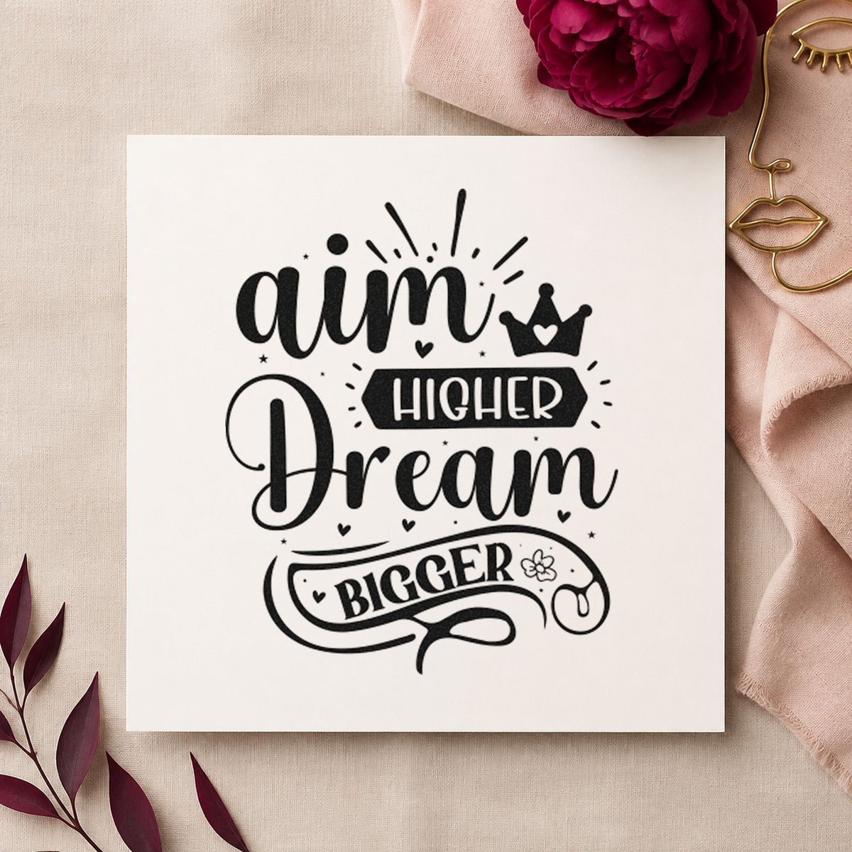 Aim Higher Dream Bigger Crown Slim Pre-Inked Stamp in use 3