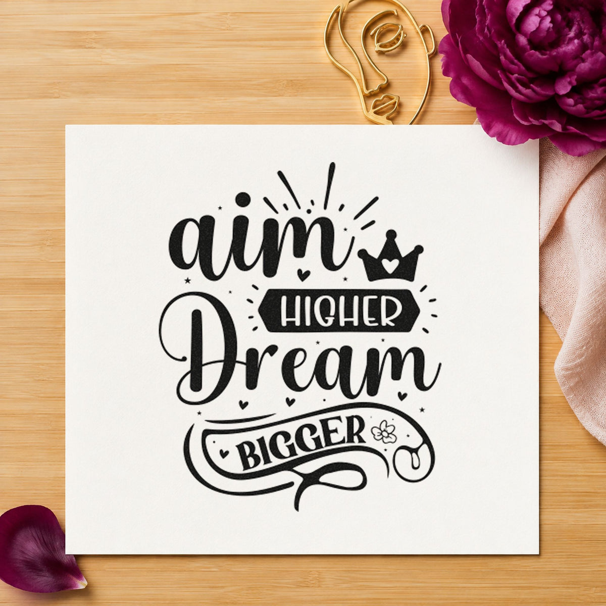 Aim Higher Dream Bigger Crown Slim Pre-Inked Stamp in use 4