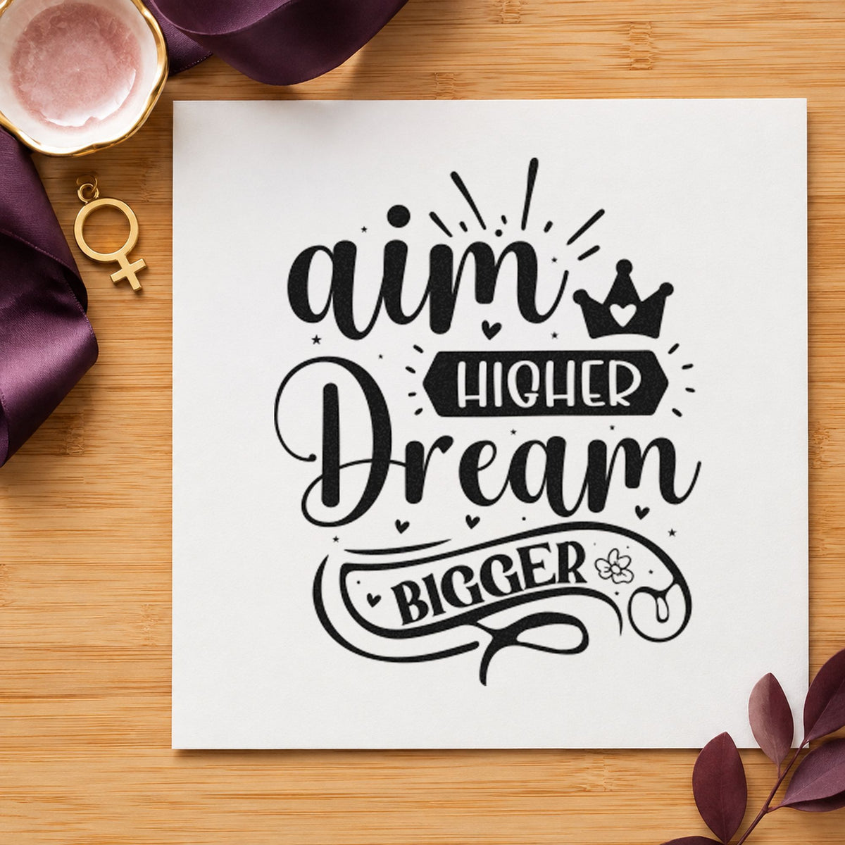 Aim Higher Dream Bigger Crown Slim Pre-Inked Stamp in use 9