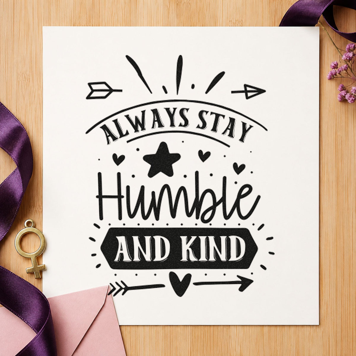 Always Stay Humble Kind Star craft stamp in black ink on cardstock, an easy option for show year album page.