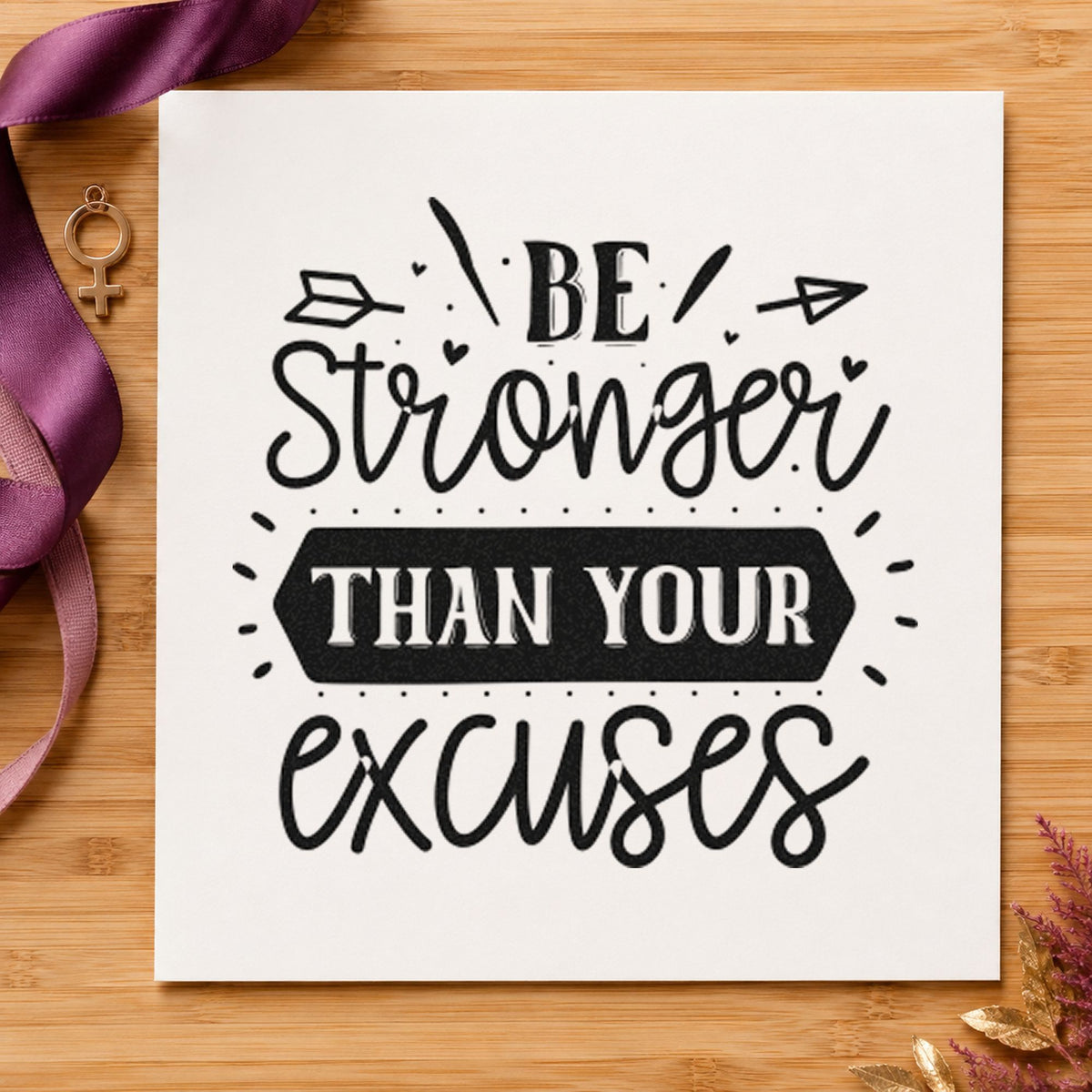 Stronger Than Your Excuses Arrows Self-Inking Craft Stamp in use 3