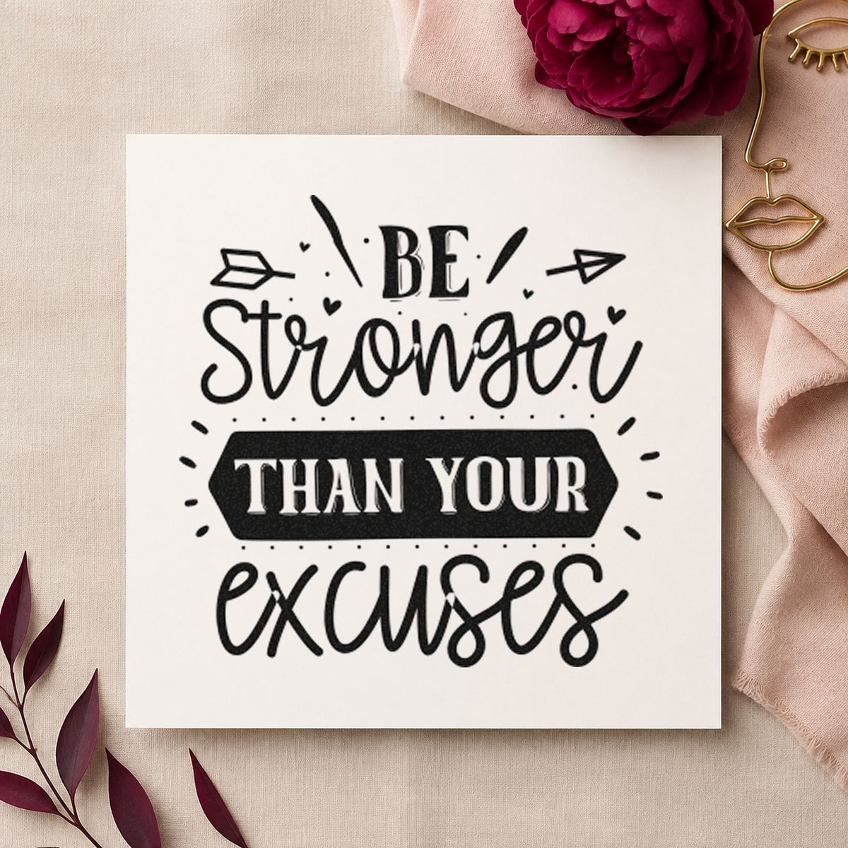 Stronger Than Your Excuses Arrows Self-Inking Craft Stamp in use 4
