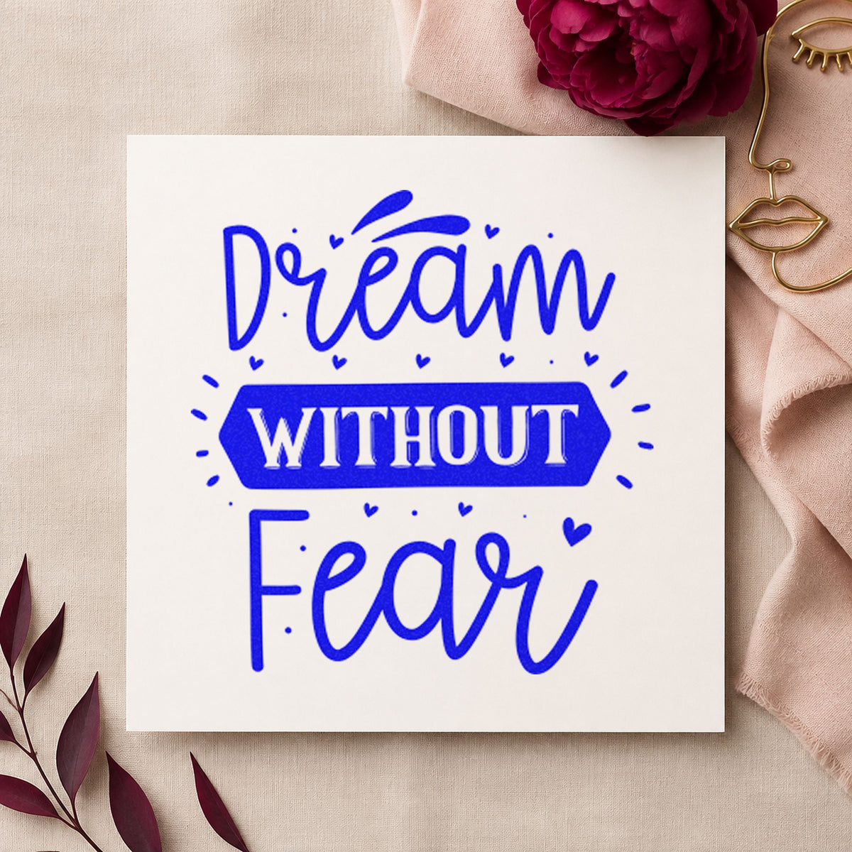 Duo Hand Dream Without Fear Heart Banner Rubber Stamp in use 5