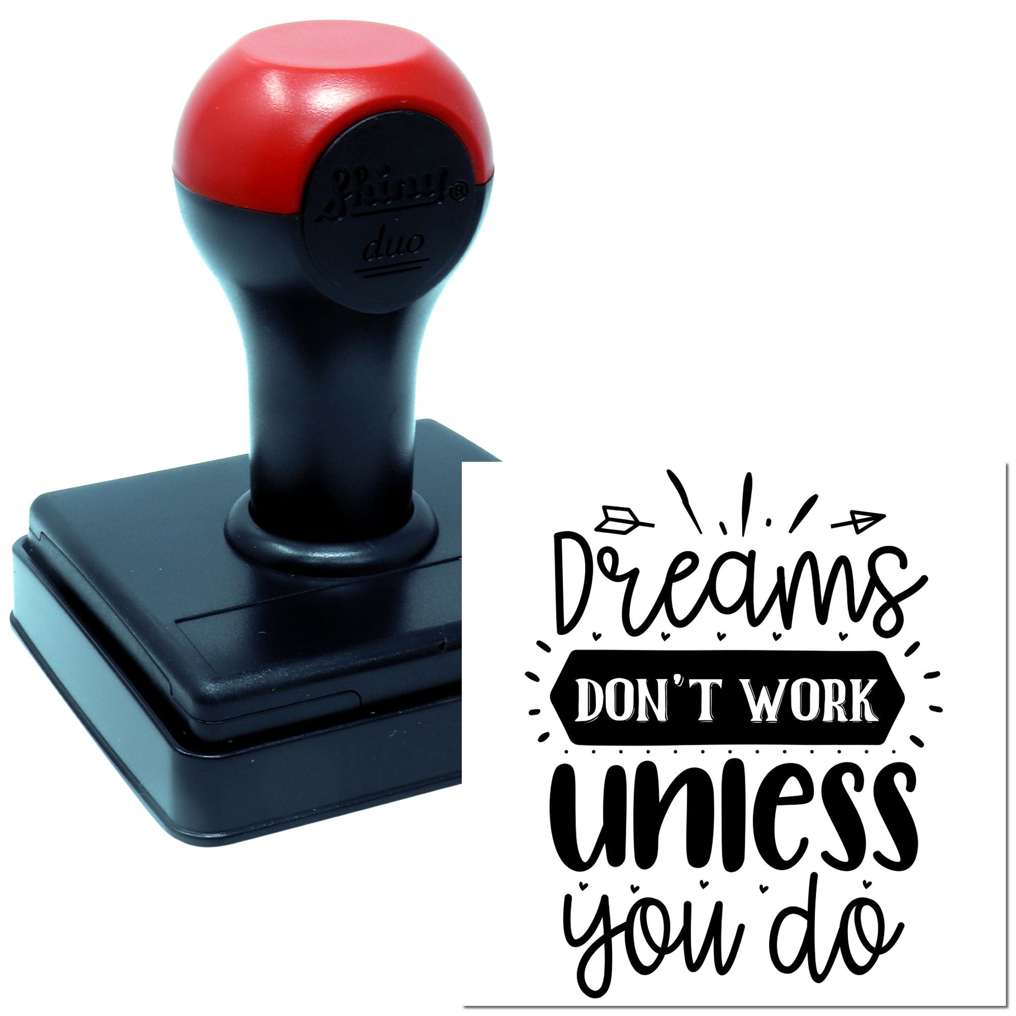 Custom rubber stamp with Dreams dont work unless you do motivational quote for crafts, planners, and branding.