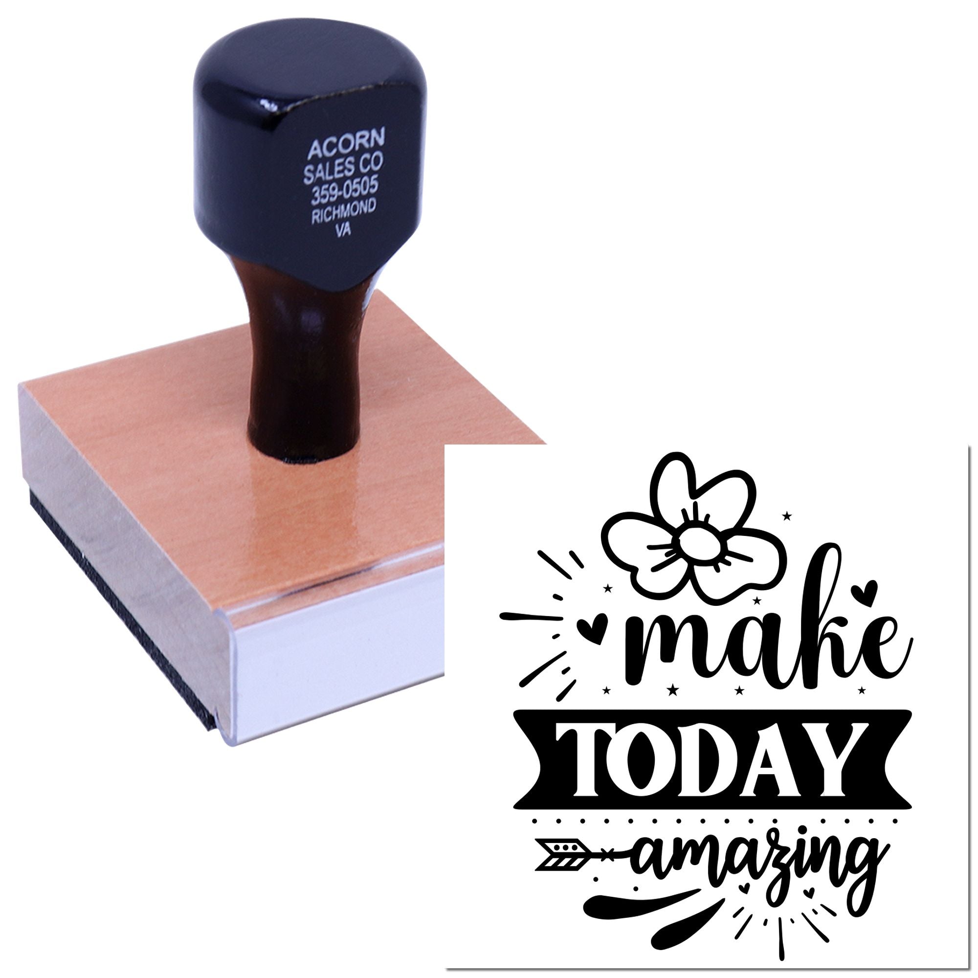 Personalized rubber stamp with make today amazing design for custom craft projects, cards, and motivational branding.
