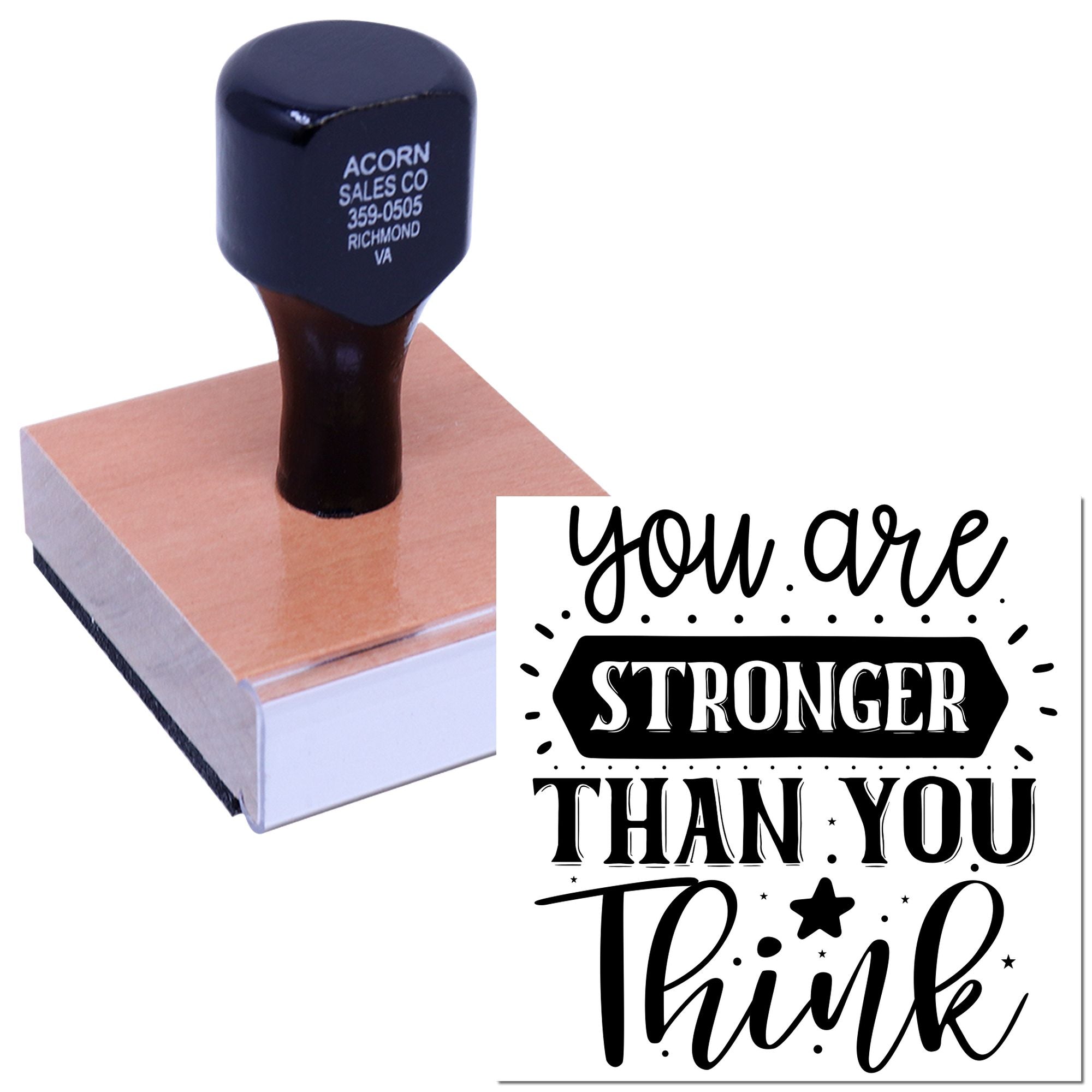 Motivational rubber stamp with You are stronger than you think design for handmade cards, crafts, and packaging.