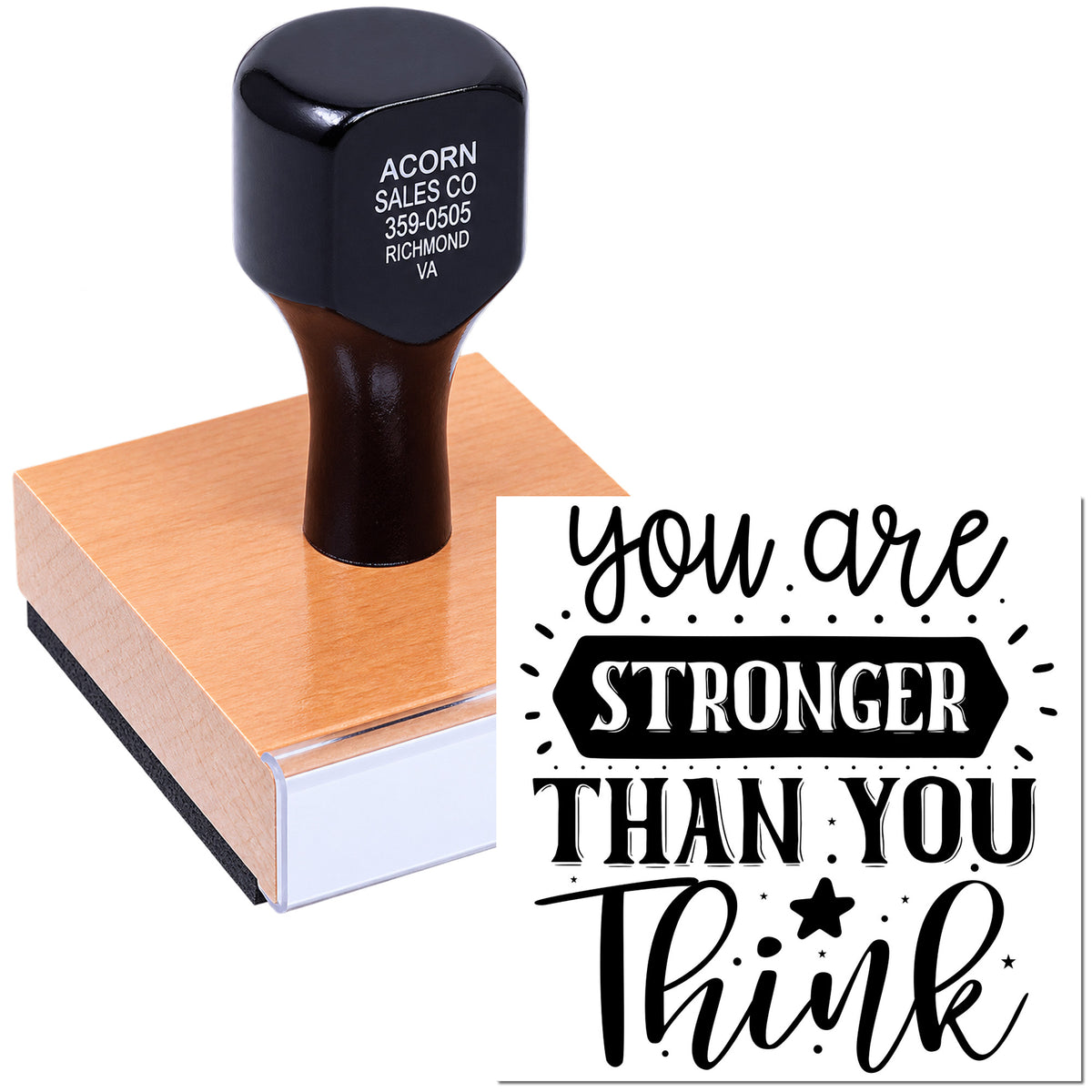 Motivational rubber stamp with You are stronger than you think design for handmade cards, crafts, and packaging.