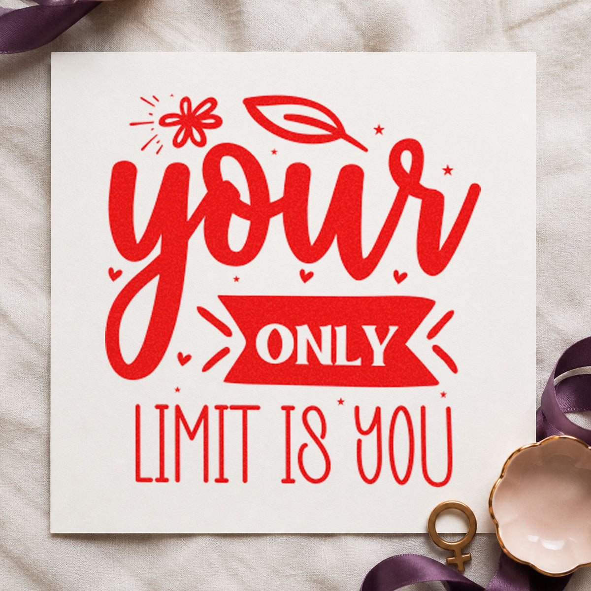 Your Only Limit Is You craft stamp imprint in red ink on a handmade project, one idea being review note cards.