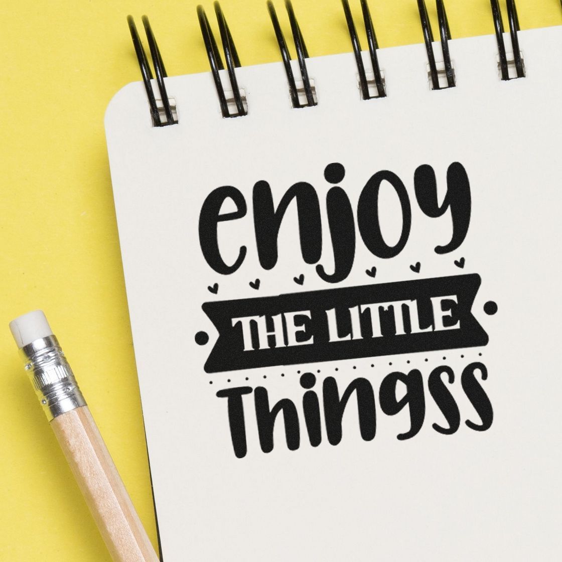 Inspirational rubber stamp design reading Enjoy the Little Things for journaling, scrapbooking, and handmade cards.