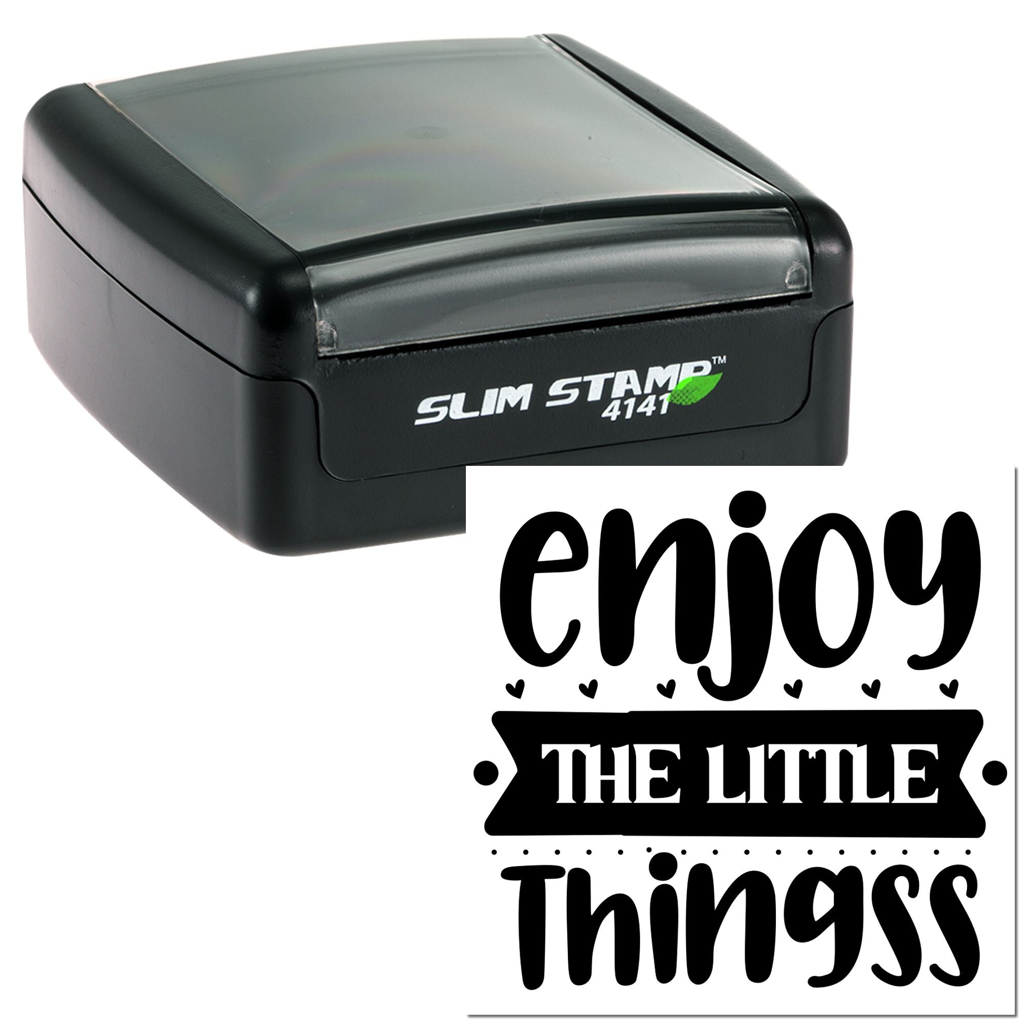 Slim Stamp self-inking rubber stamp with enjoy the little things design for custom stationery and crafts.