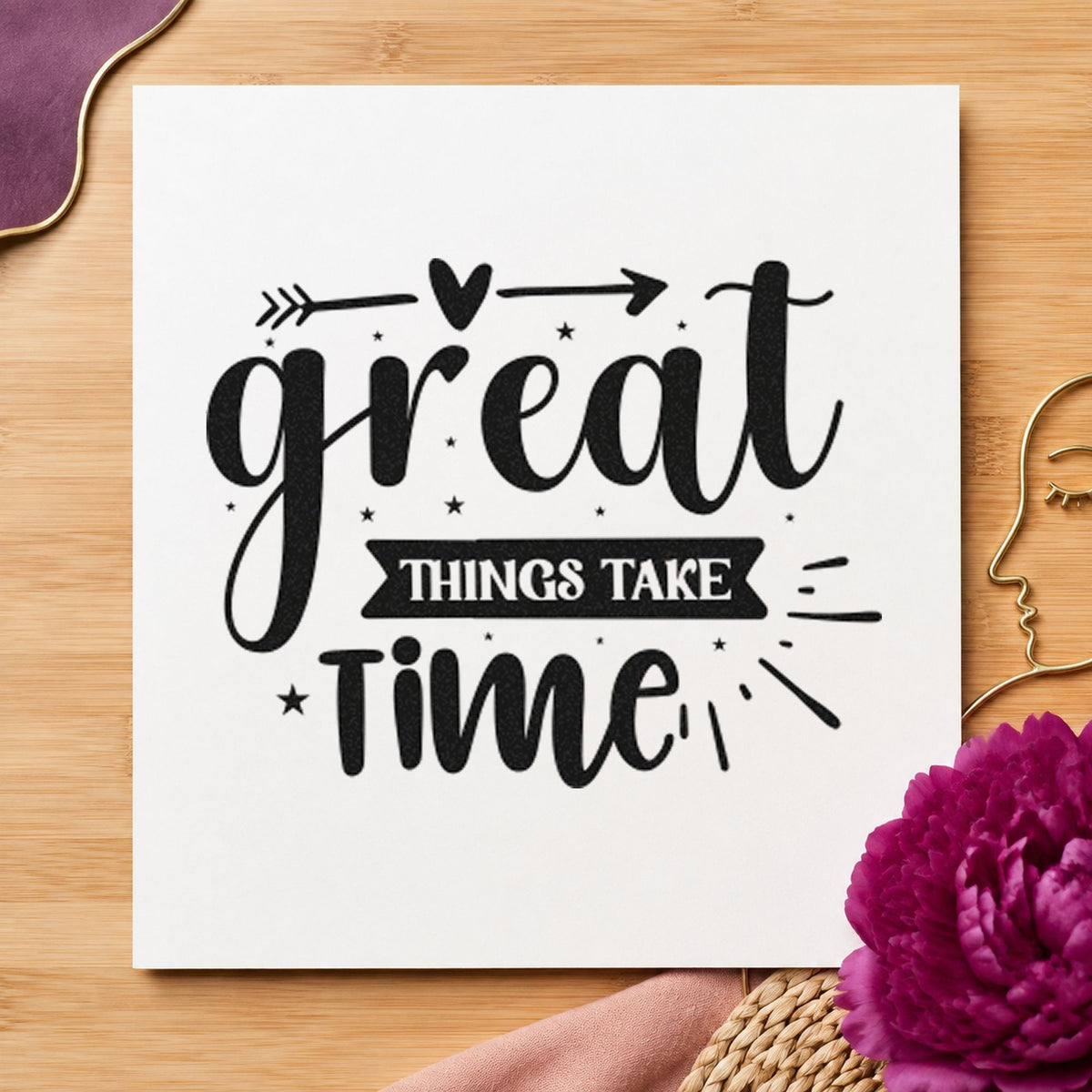 Great Things Take Time Arrow With Stars Pre-Inked Stamp – Slim in use 10