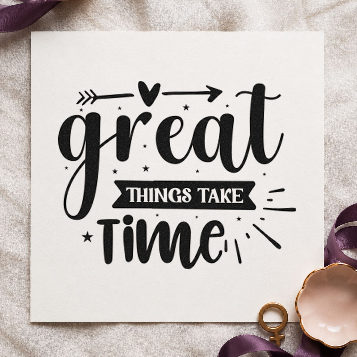 Great Things Take Time Arrow With Stars Pre-Inked Stamp – Slim in use 4