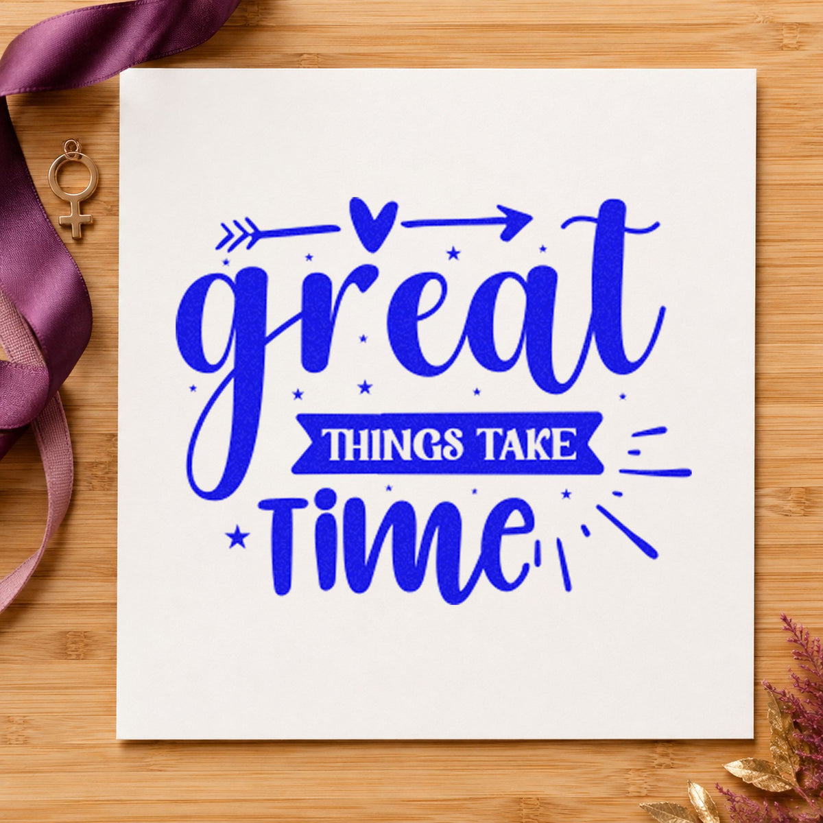 Great Things Take Time Arrow With Stars Pre-Inked Stamp – Slim in use 6