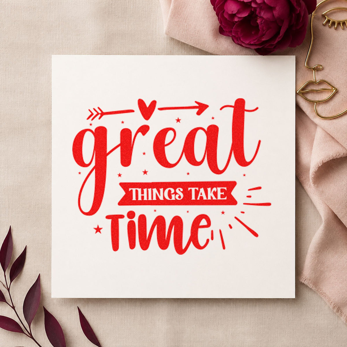 Great Things Take Time Arrow With Stars Pre-Inked Stamp – Slim in use 7