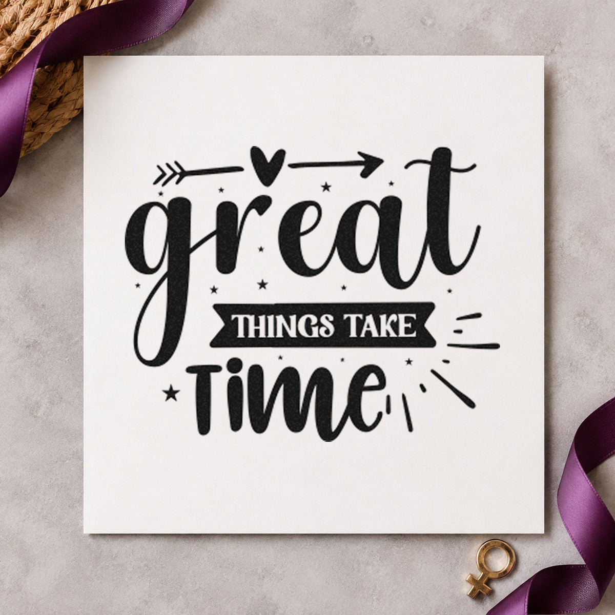 Great Things Take Time Arrow With Stars Pre-Inked Stamp – Slim in use 9