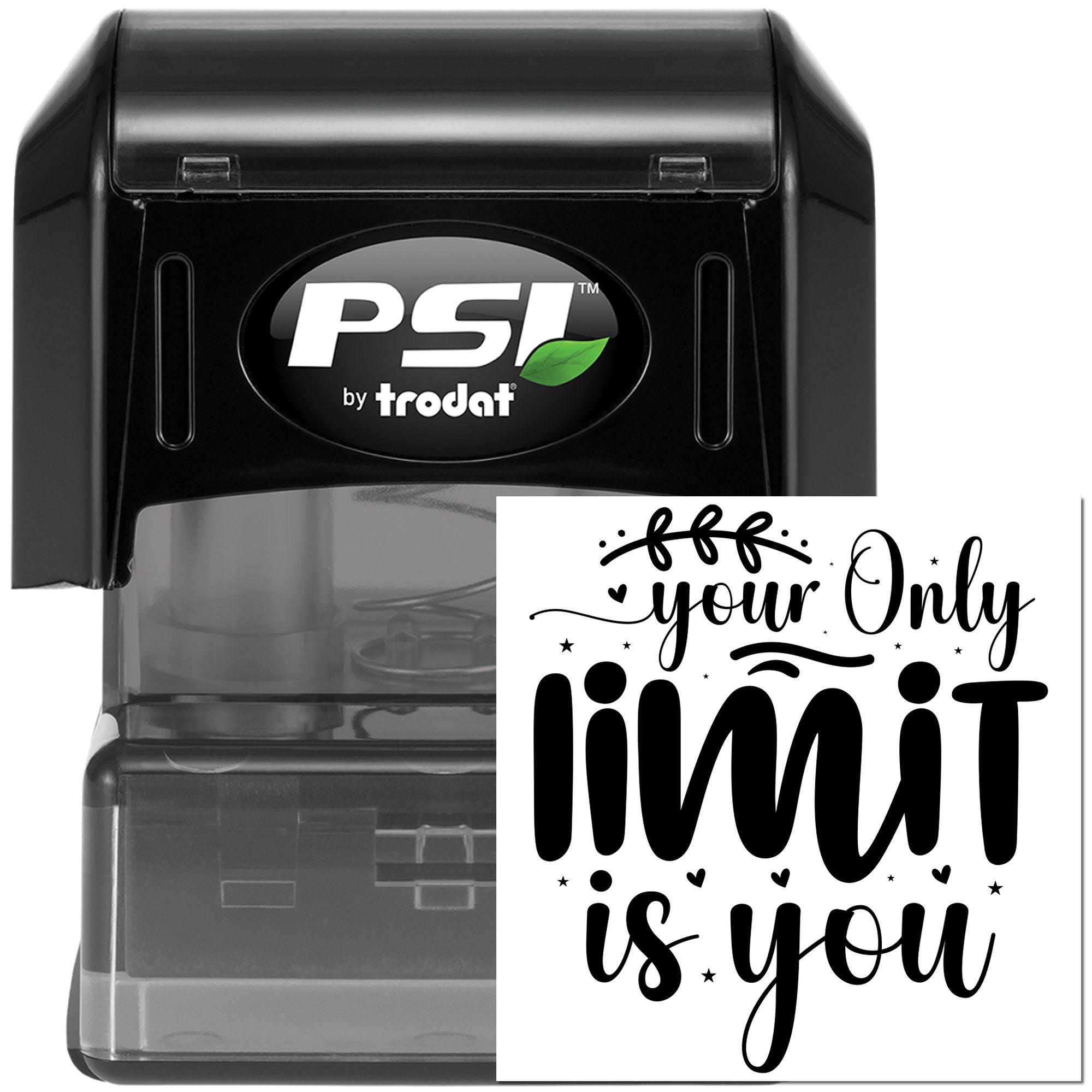 Custom self-inking rubber stamp by PSI Trodat with Your only limit is you design for personalized crafts.