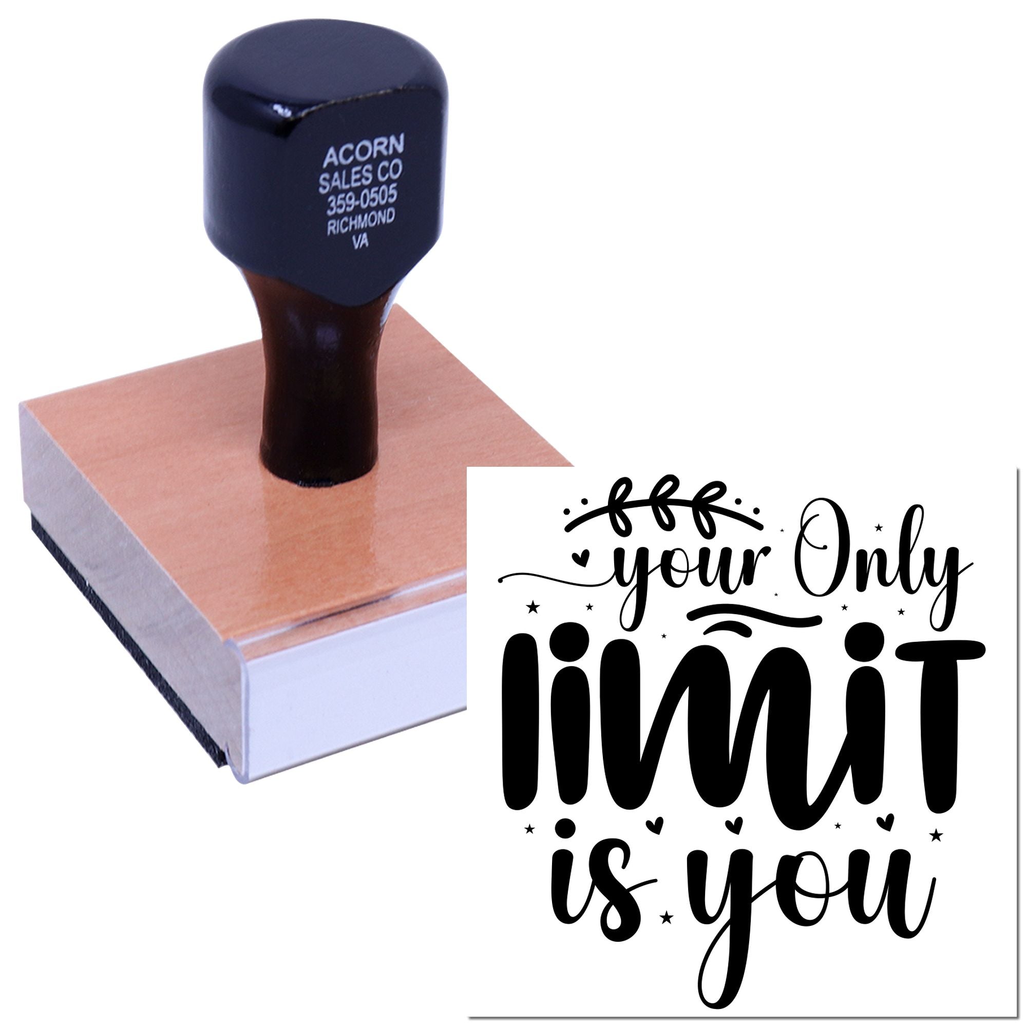 Custom rubber stamp with motivational quote Your only limit is you for crafts, branding, and inspirational projects.