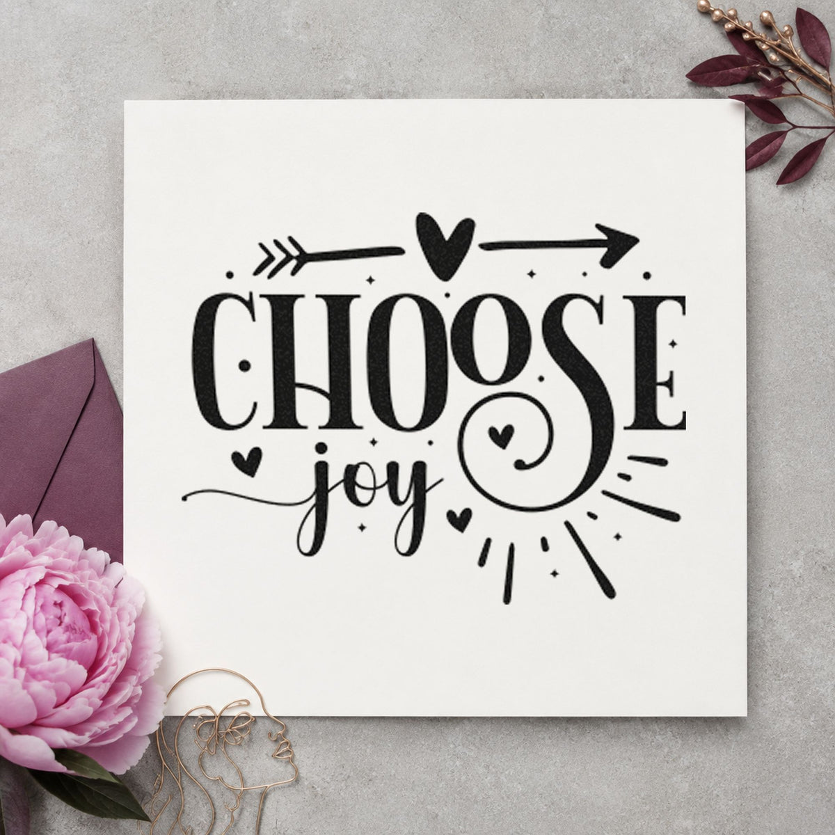 Choose Joy Heart Arrow rubber stamp printed in black ink, ready for reorder plan sheet and similar paper crafts.
