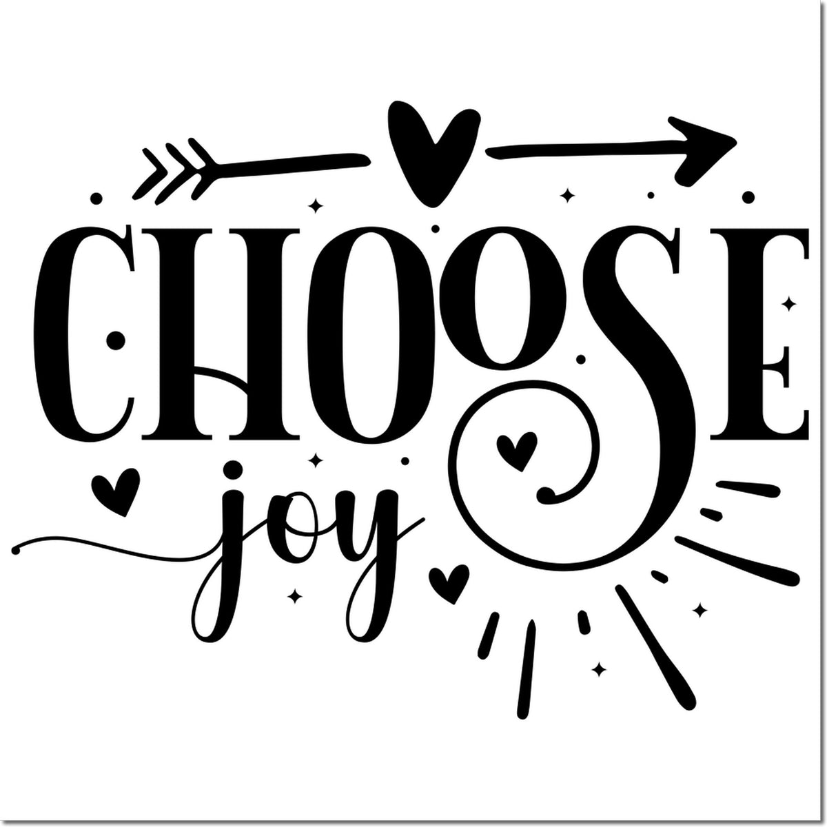 Choose Joy decorative rubber stamp design with hearts and arrows for uplifting DIY crafts and stationery