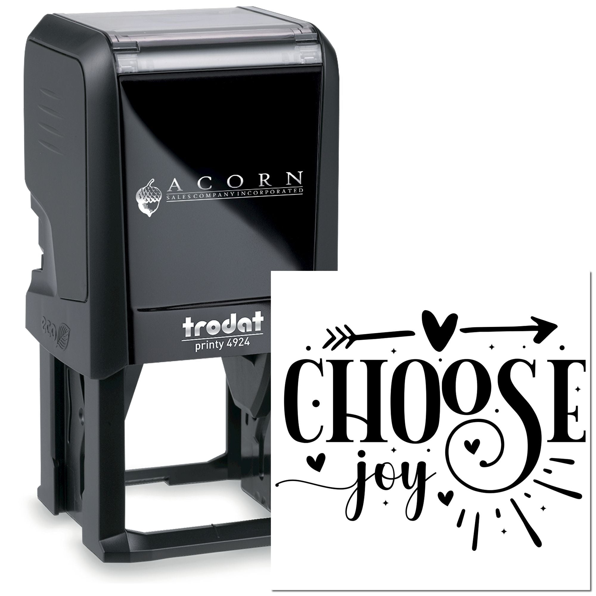 Custom self-inking rubber stamp with Choose Joy design, ideal for personalized crafts, branding, and small business packaging.