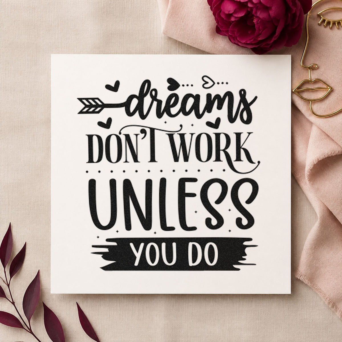 Dreams Don't Work Unless You Do Heart Accents Pre-Inked Stamp – Slim in use 4