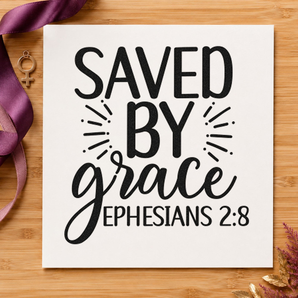 Saved By Grace Ephesians Lettering Pre-Inked Stamp – Slim in use 4