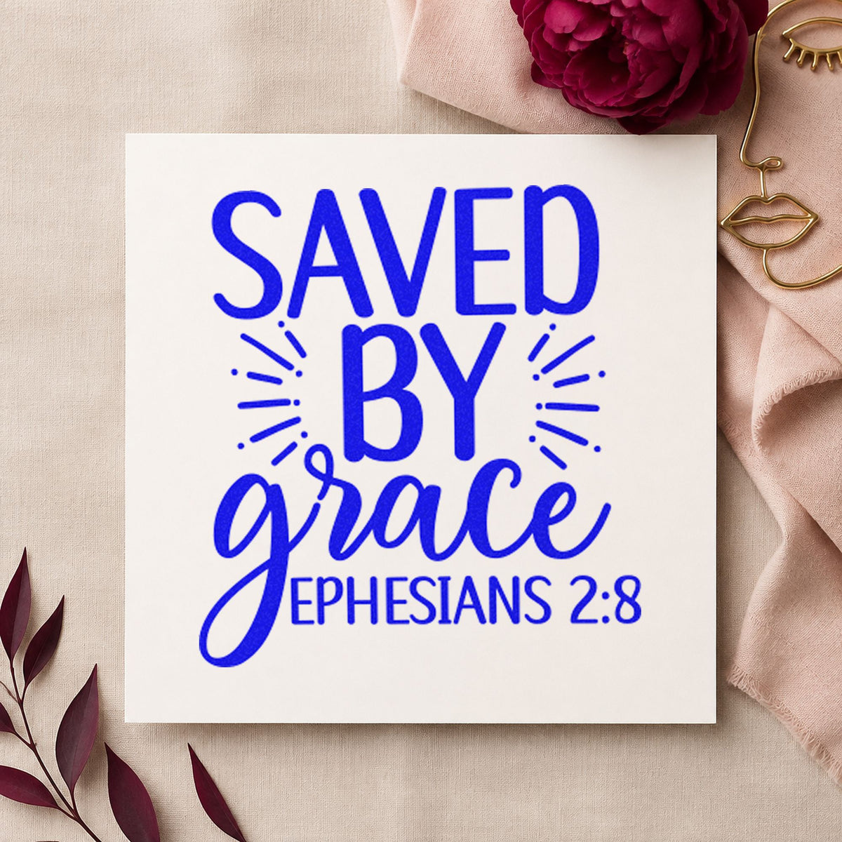 Saved By Grace Ephesians Lettering Pre-Inked Stamp – Slim in use 5