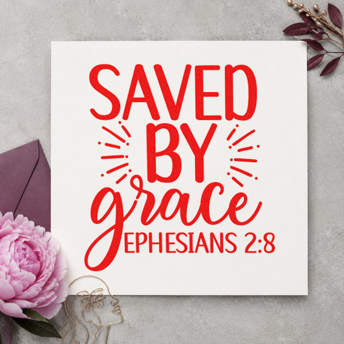 Saved By Grace Ephesians Lettering Pre-Inked Stamp – Slim in use 8