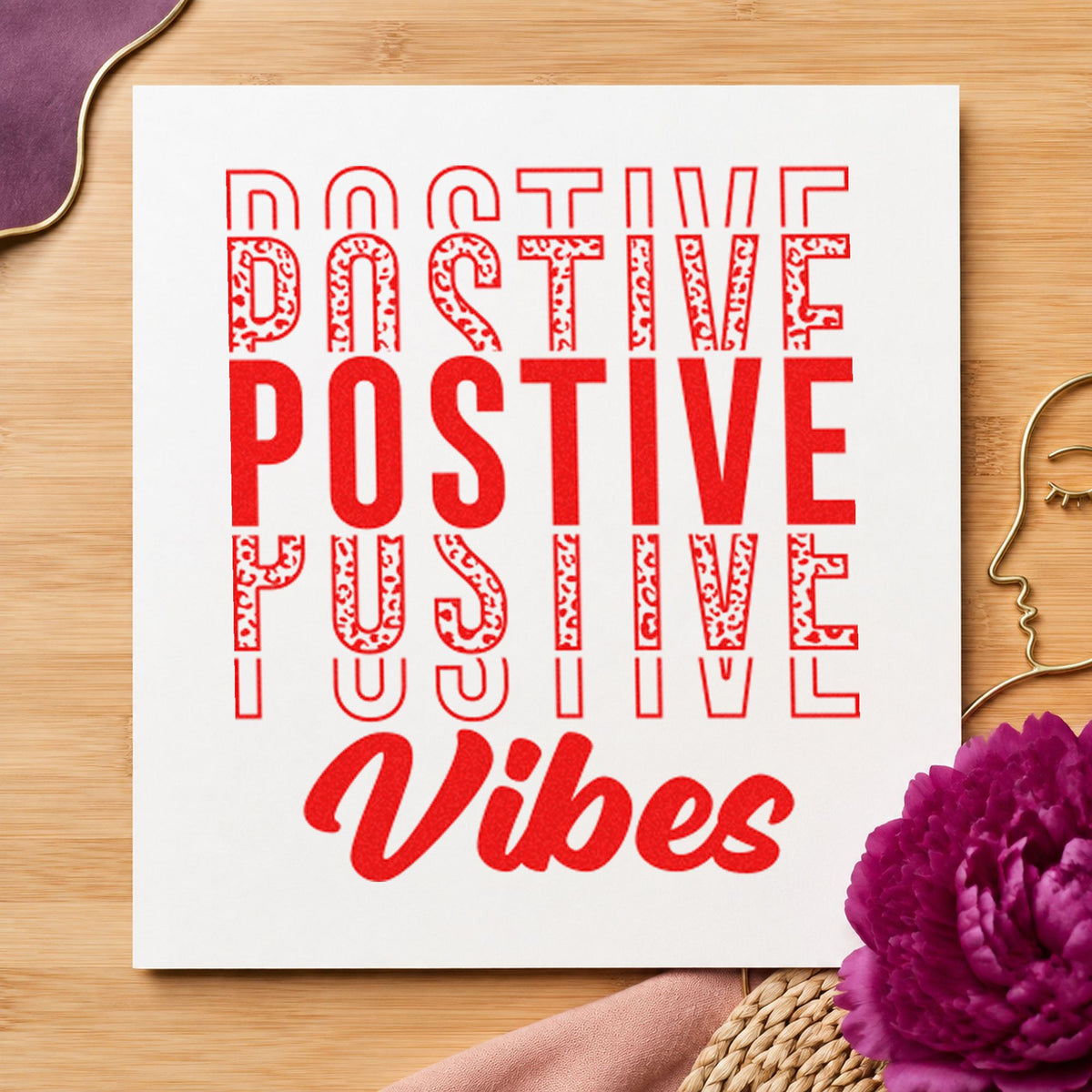 Positive Vibes Repeated Lettering Slim Pre-Inked Stamp in use 7