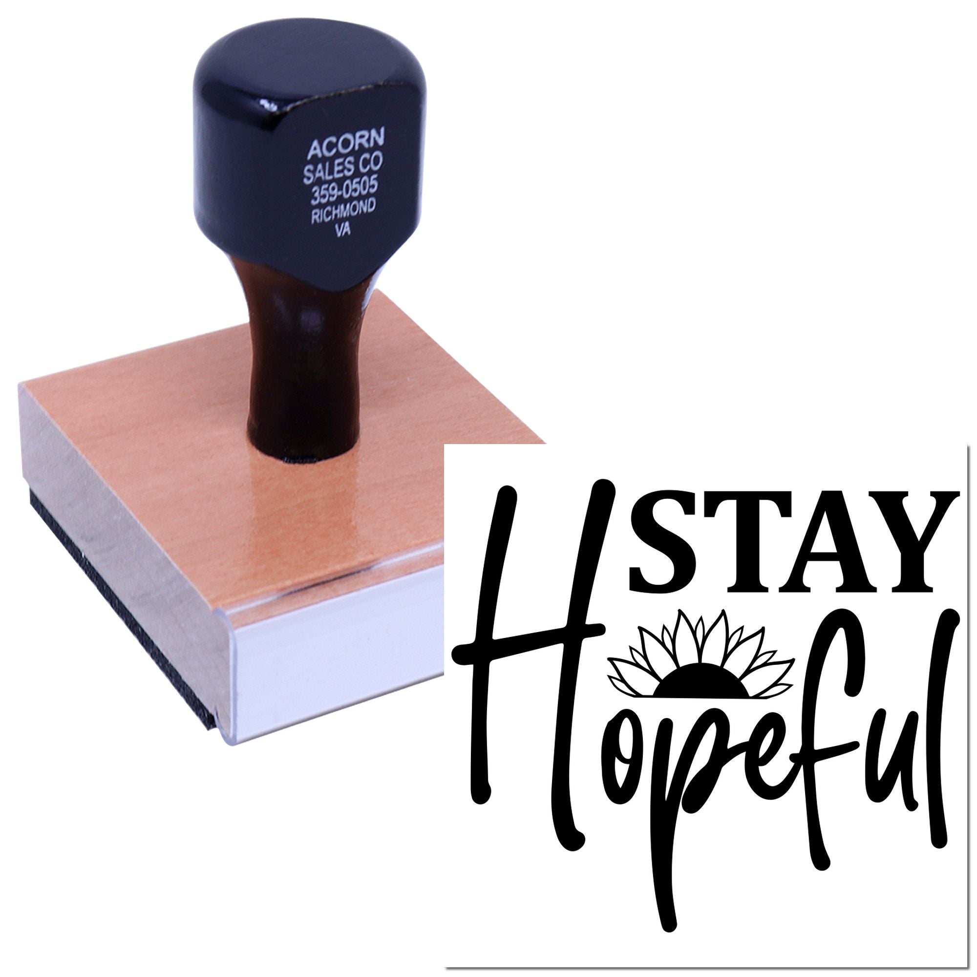 Custom rubber stamp with Stay Hopeful design, ideal for inspirational stationery, branding, and handmade craft projects.