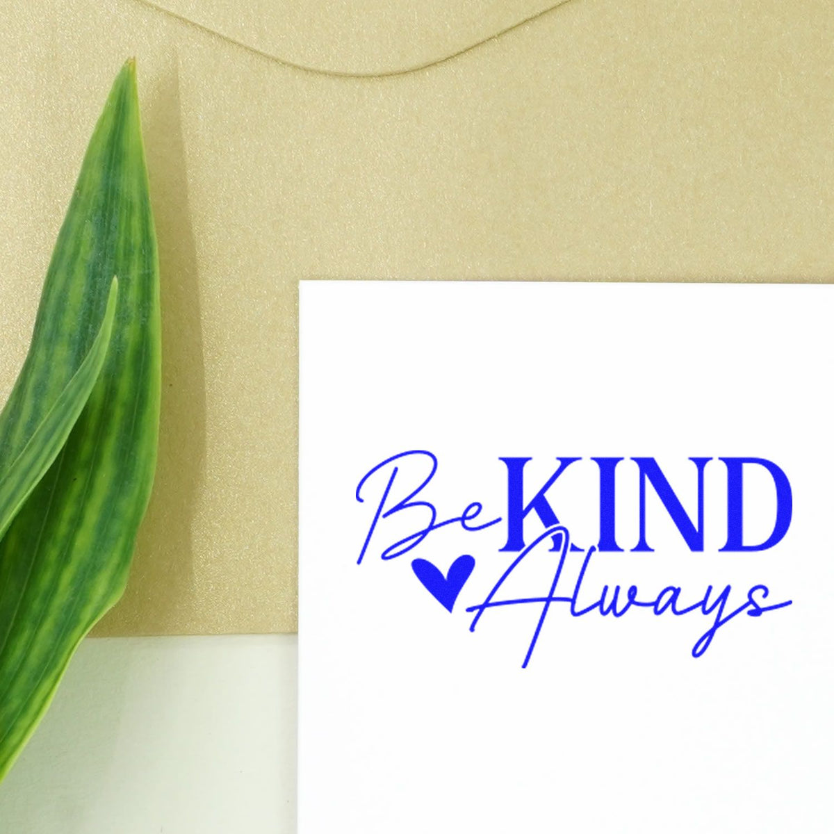 Be Kind Always rubber stamp impression in blue for handmade cards and paper crafting.