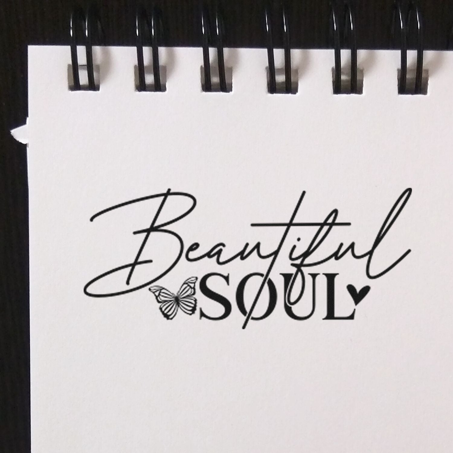 Beautiful Soul rubber stamp design with butterfly and heart for handmade cards, journals, and scrapbooking.