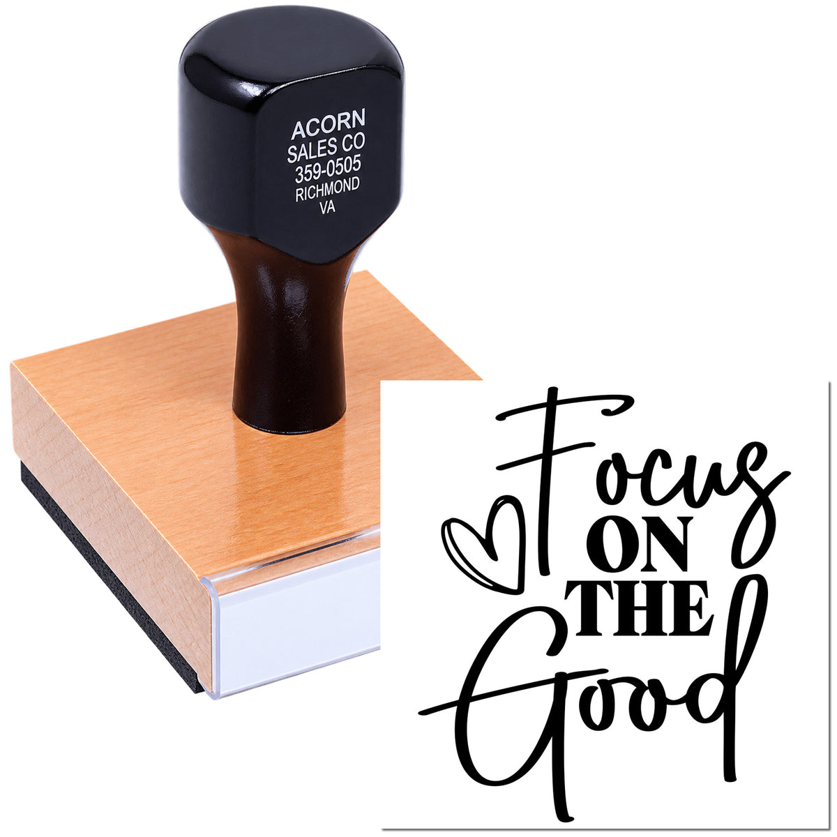 Custom rubber stamp with Focus on the Good design for crafting, journaling, and DIY paper projects.