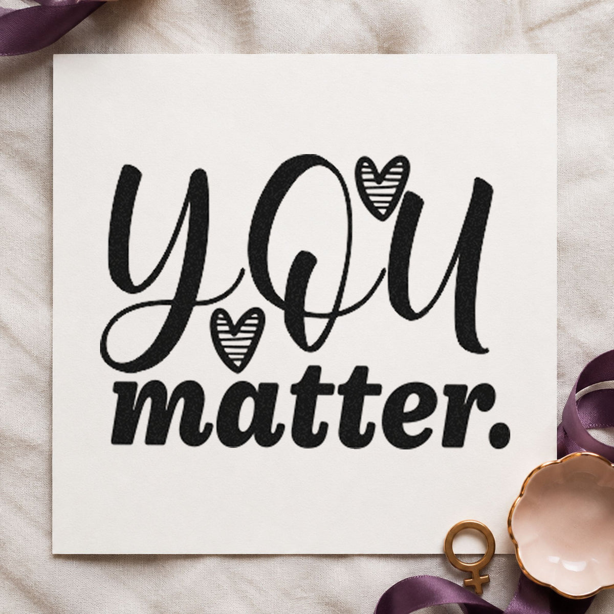 You Matter Striped Hearts rubber stamp printed in black ink, ready for meeting topic sheet and similar paper crafts.