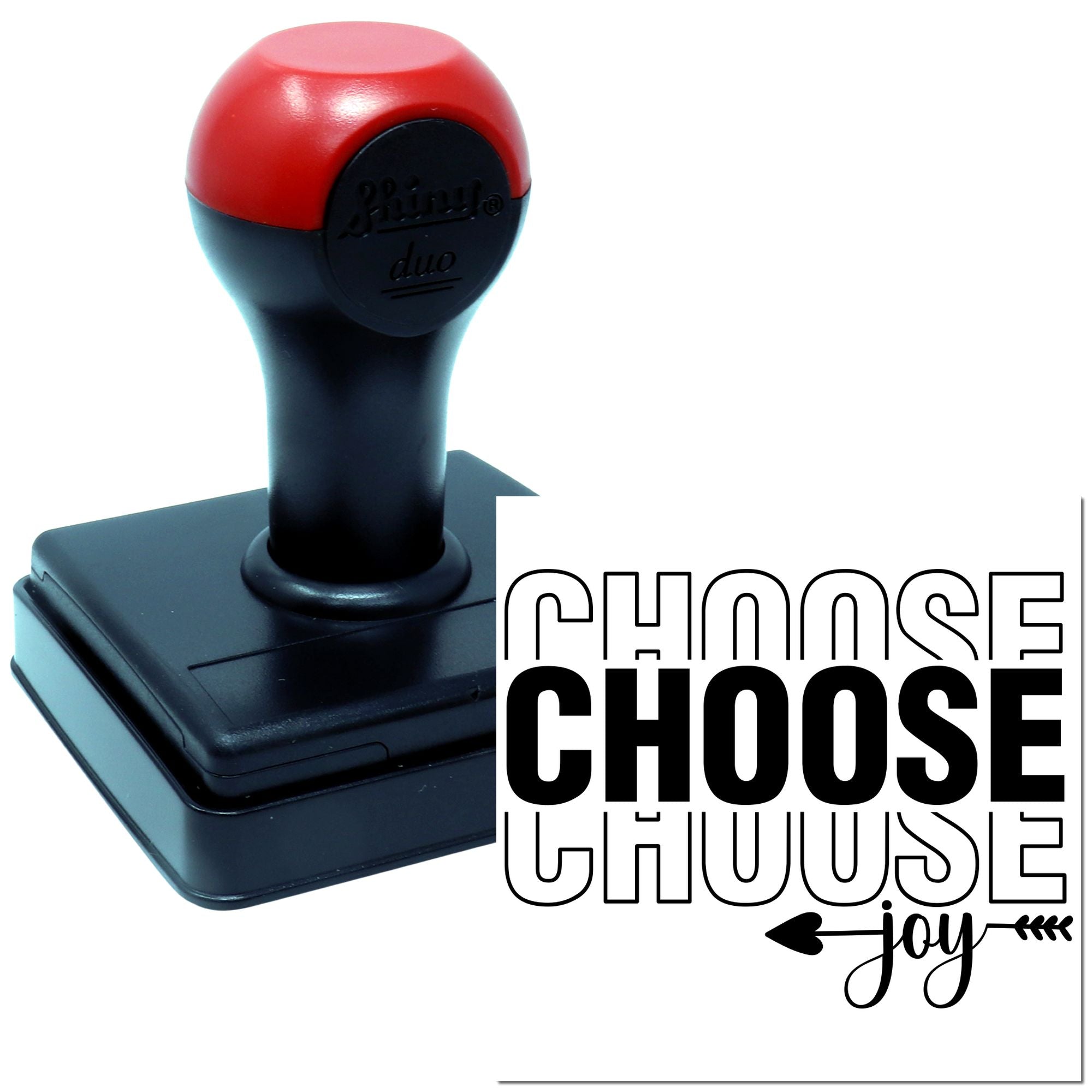 Self-inking rubber stamp with Choose Joy design for cards, crafts, planners, and handmade packaging.