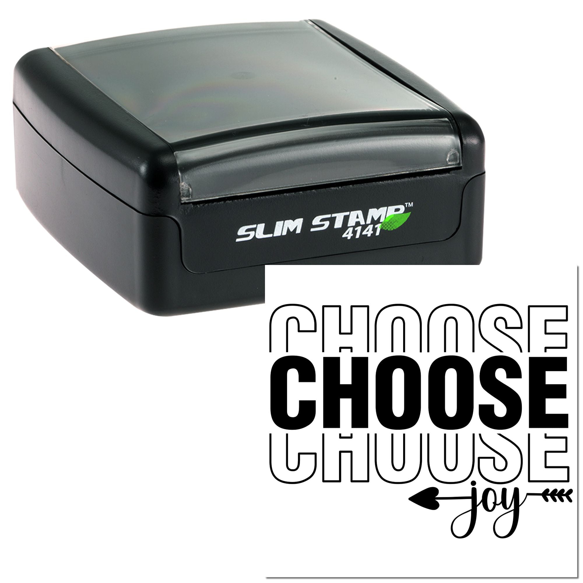 Slim self-inking rubber stamp with Choose Joy design for crafting, cards, and inspirational paper projects.