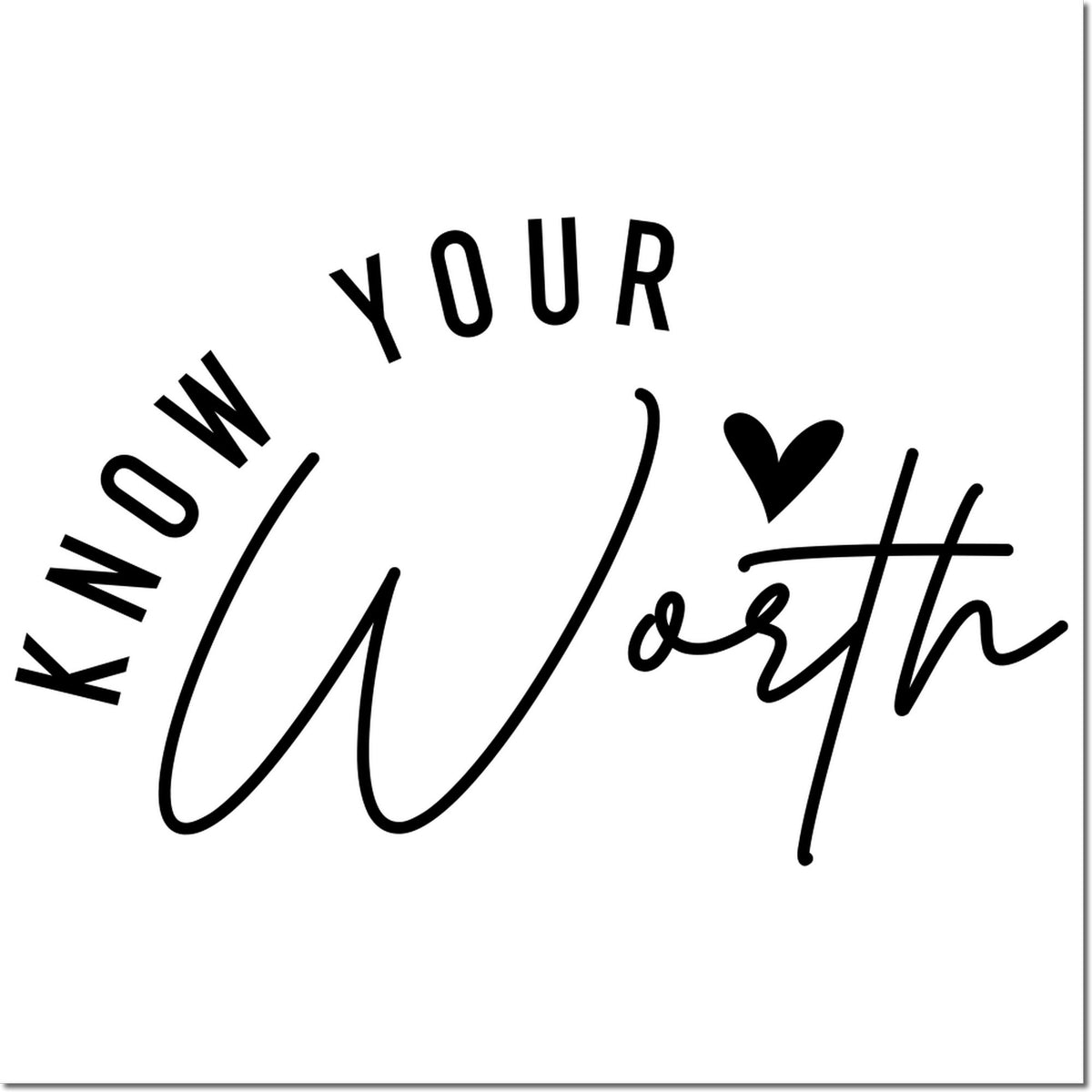 Know Your Worth rubber stamp design with heart, perfect for motivational packaging, journaling, and handmade branding.