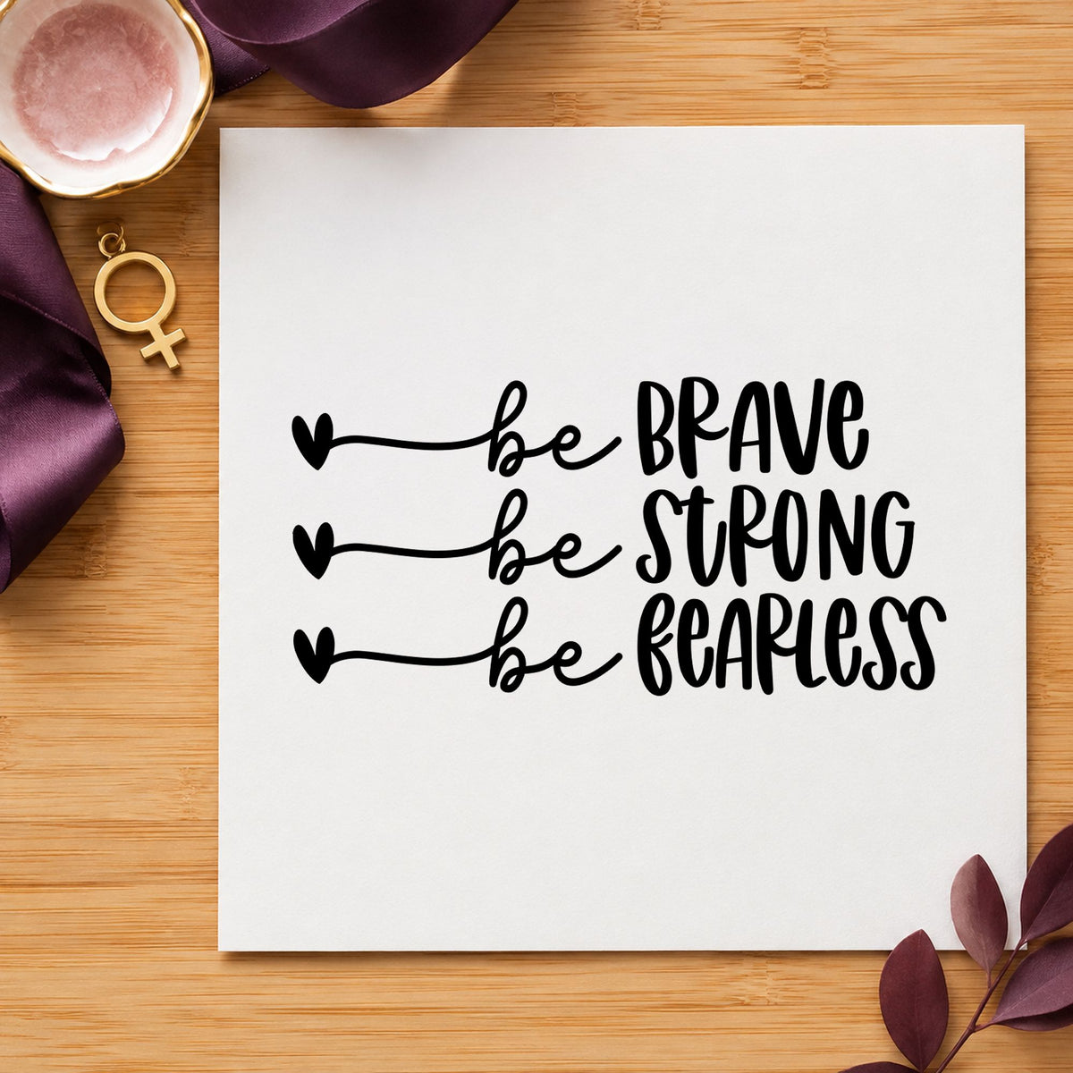 Brave Strong Fearless Hearts Slim Pre-Inked Stamp in use 4
