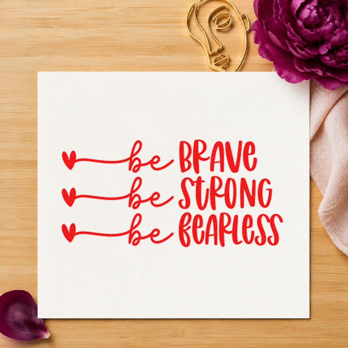 Brave Strong Fearless Hearts Slim Pre-Inked Stamp in use 7